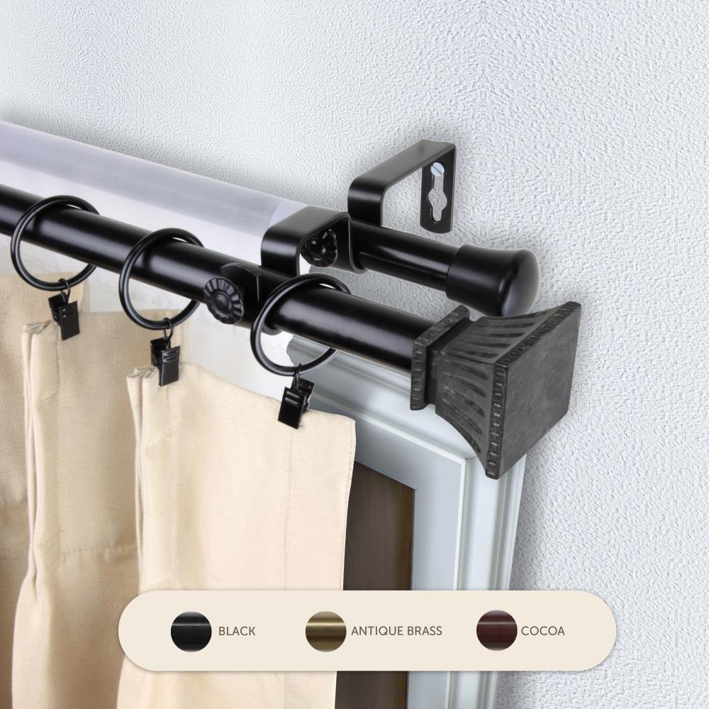Hart & Harlow L4701-662 13/16-in Truly 66-in to 120-in Black Steel Double curtain rod with Finials