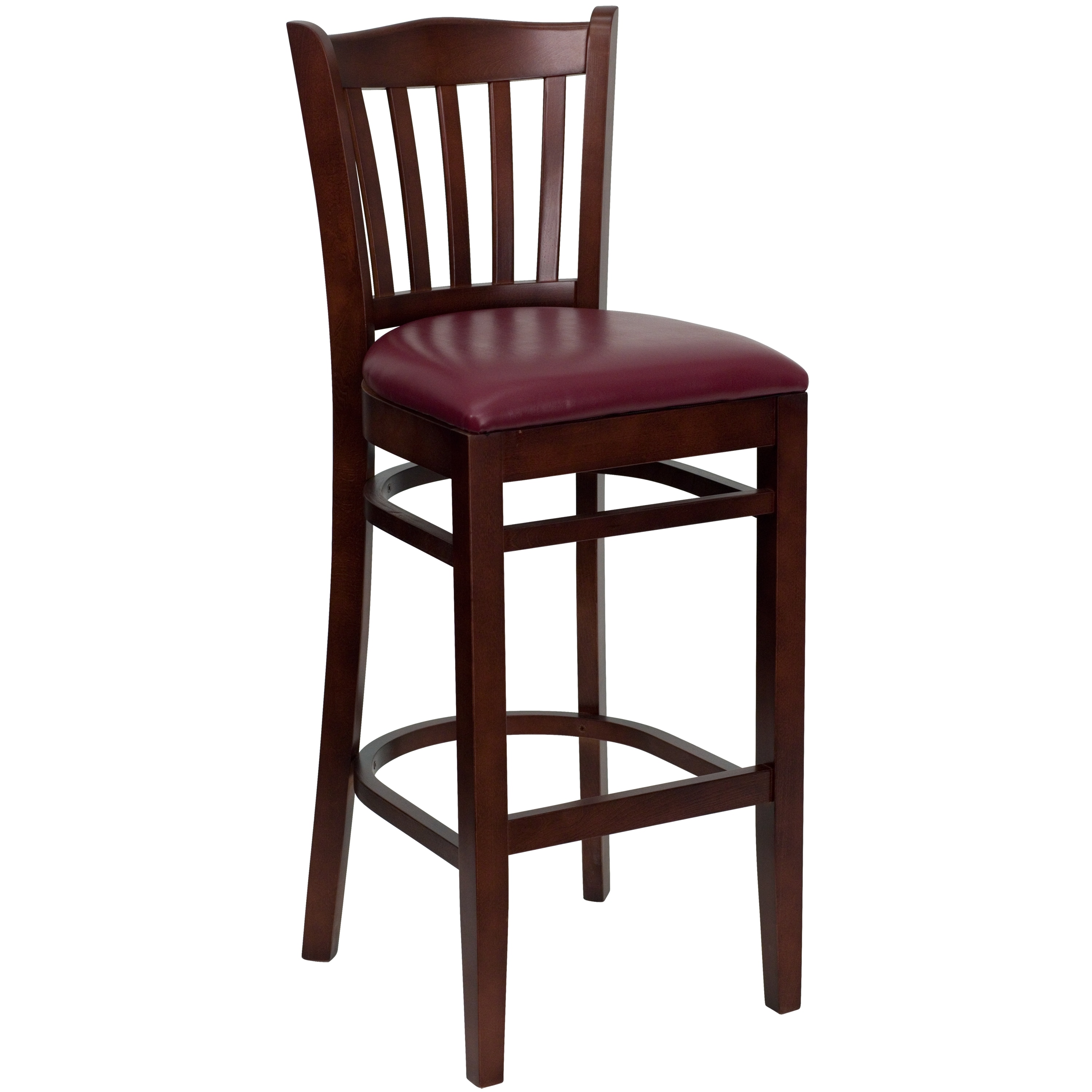 Flash Furniture 812581016703 Burgundy Vinyl Seat/Mahogany Wood Frame 31.0-in H Bar height Square seat Upholstered Wood Bar Stool and Back