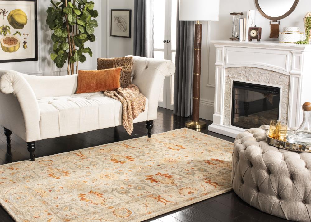 Antiquity 6' Square Beige/Gray/Orange Wool Tufted Area Rug