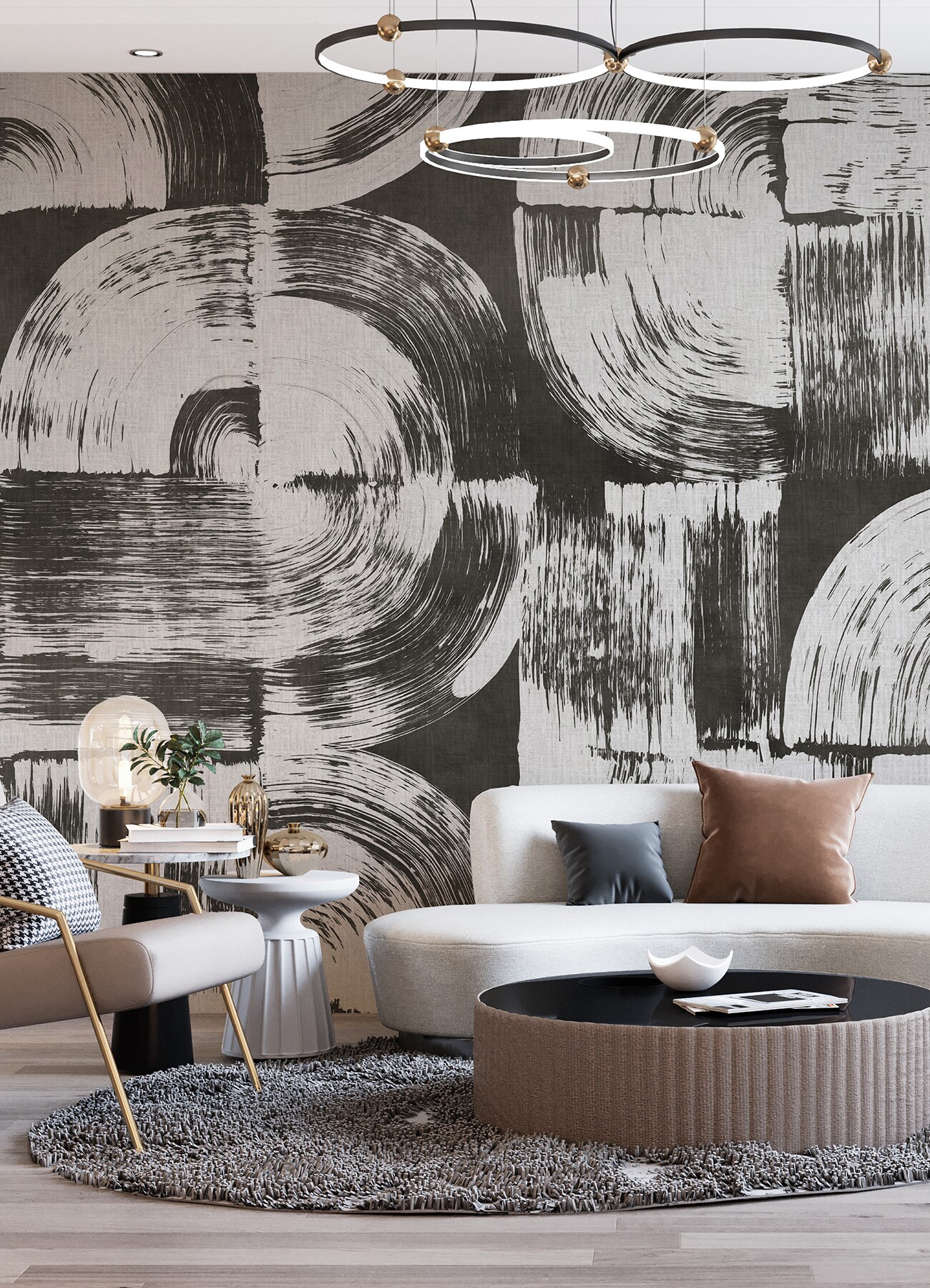 Large Black and White Geometric Brushstroke Wall Mural