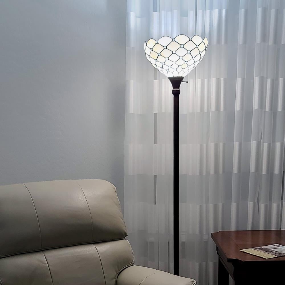 Pearl White Stained Glass 72" Tiffany Torchiere Floor Lamp