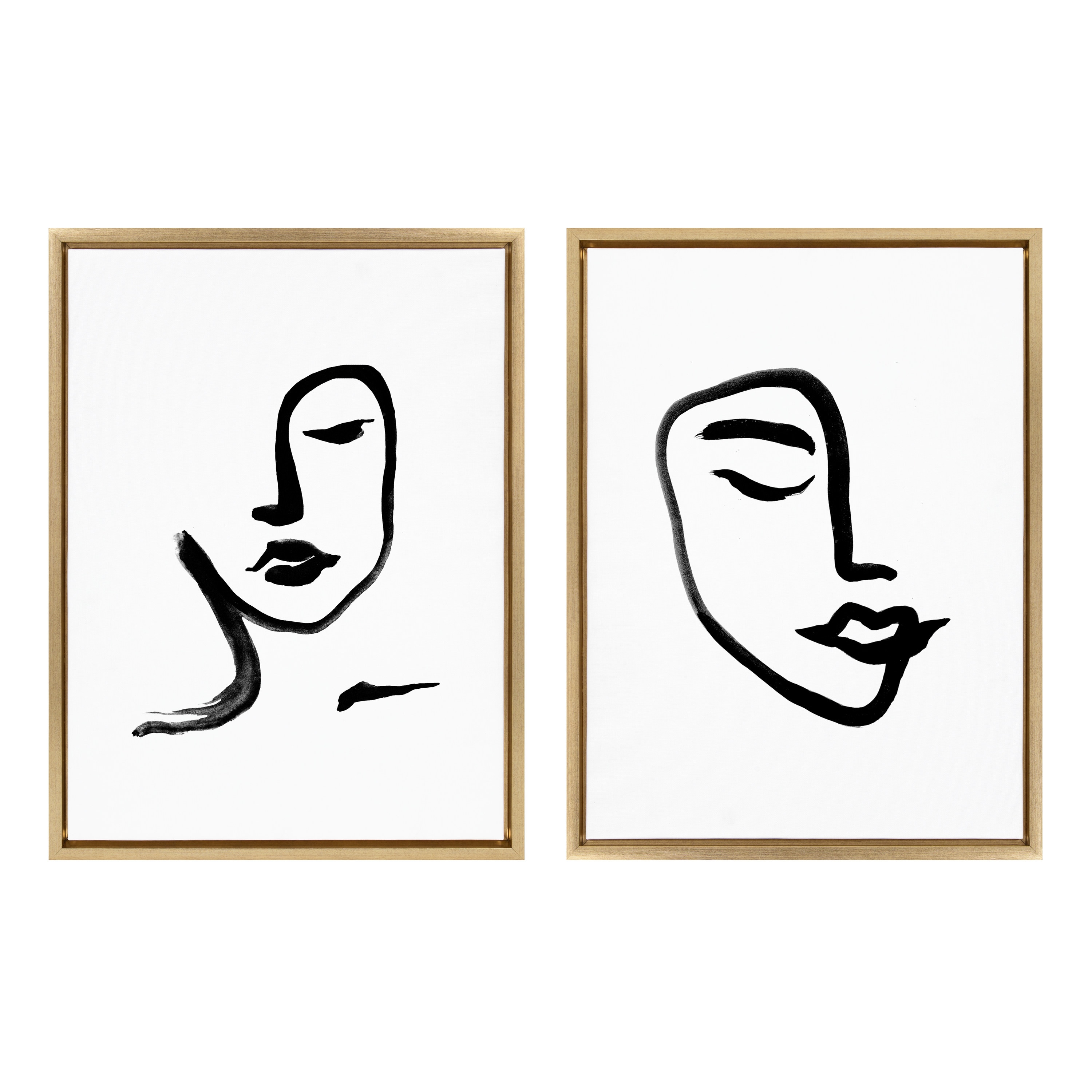 Kate and Laurel Woman Face Art and Face Line Print Viola Kreczmer Gold ...