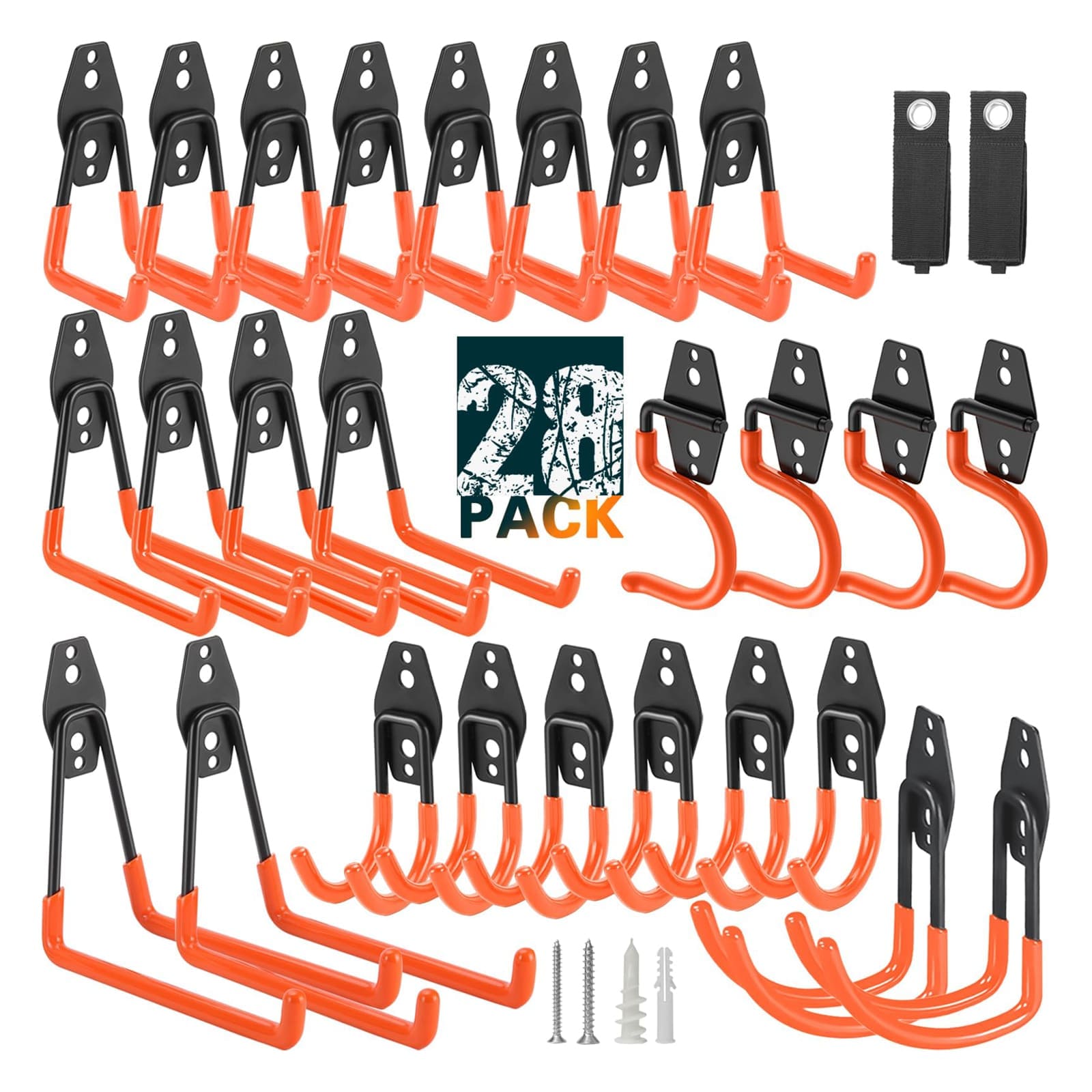 Etokfoks EFT1012A25 28 Pack Heavy Duty Garage Hooks Utility Wall Mounted Storage System with Anti Slip Coating Hanger for Hanging Power and Garden Tools Ladders Bikes Ropes