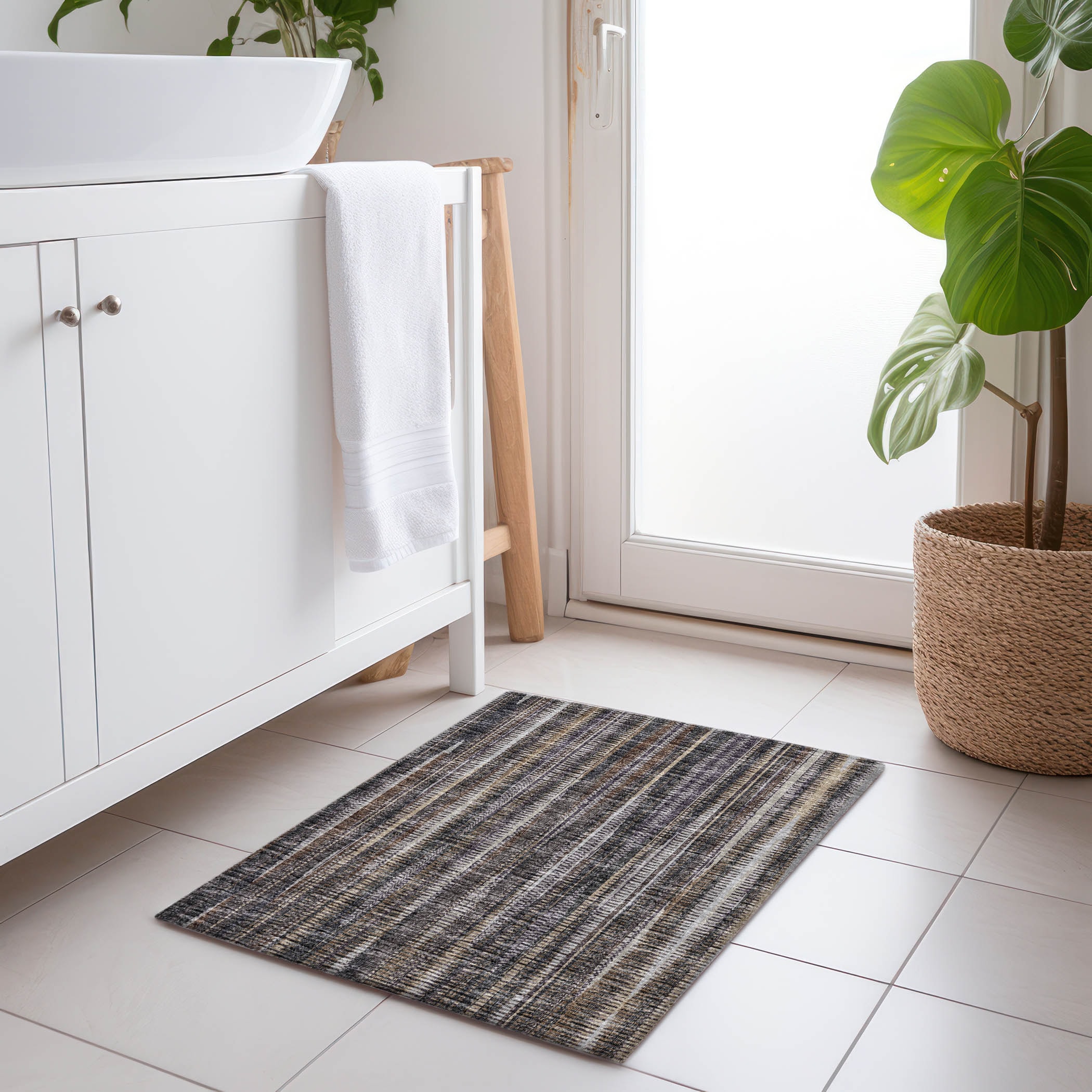 Addison Rugs AMF31BR20X30 Mayfield AMF31BR 2 x 3 (ft) Loomed Polyester Brown Rectangular Indoor Stripe Machine washable Area rug
