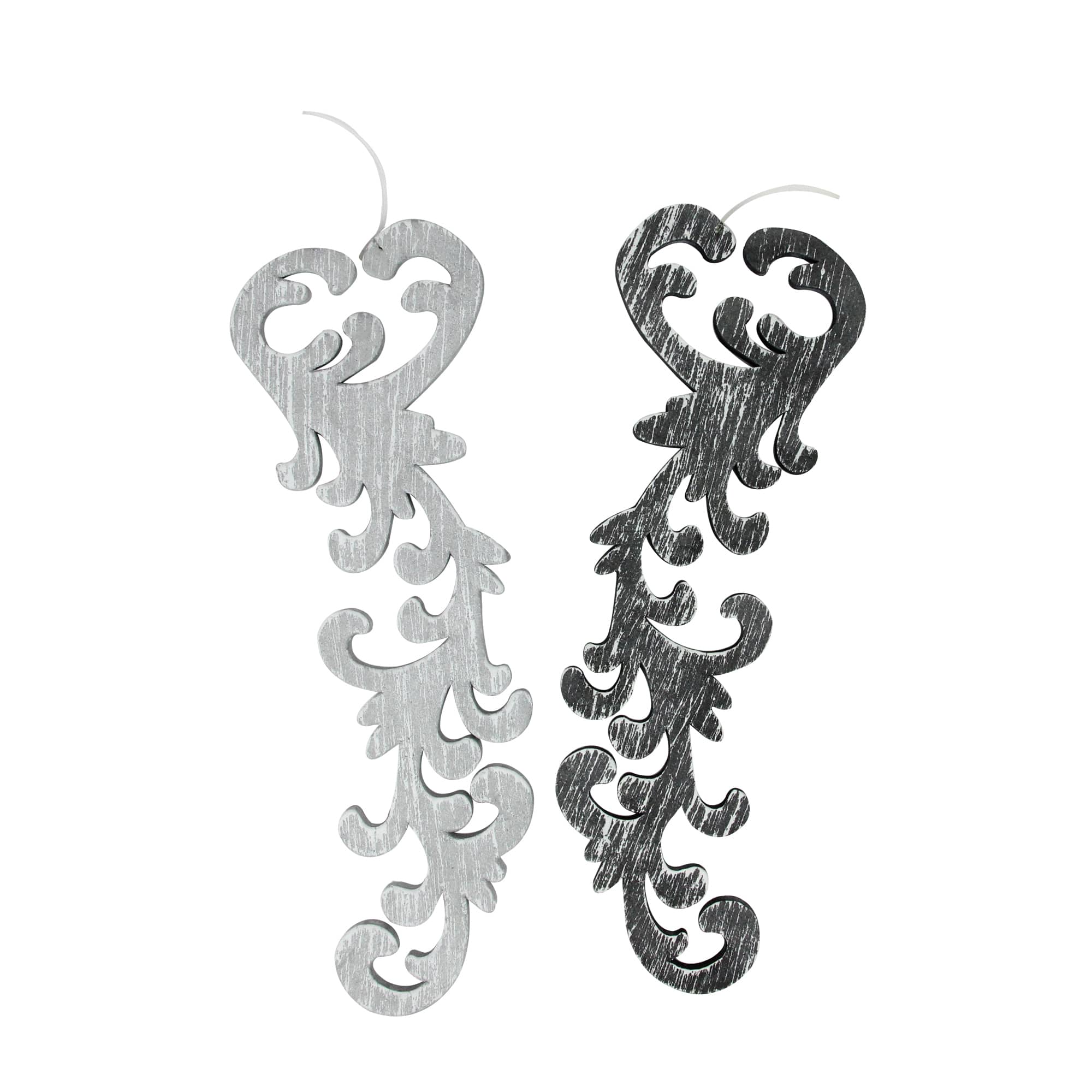 Roman Set of 2 Black and Gray Scrollwork Christmas Ornaments 10.5 inch