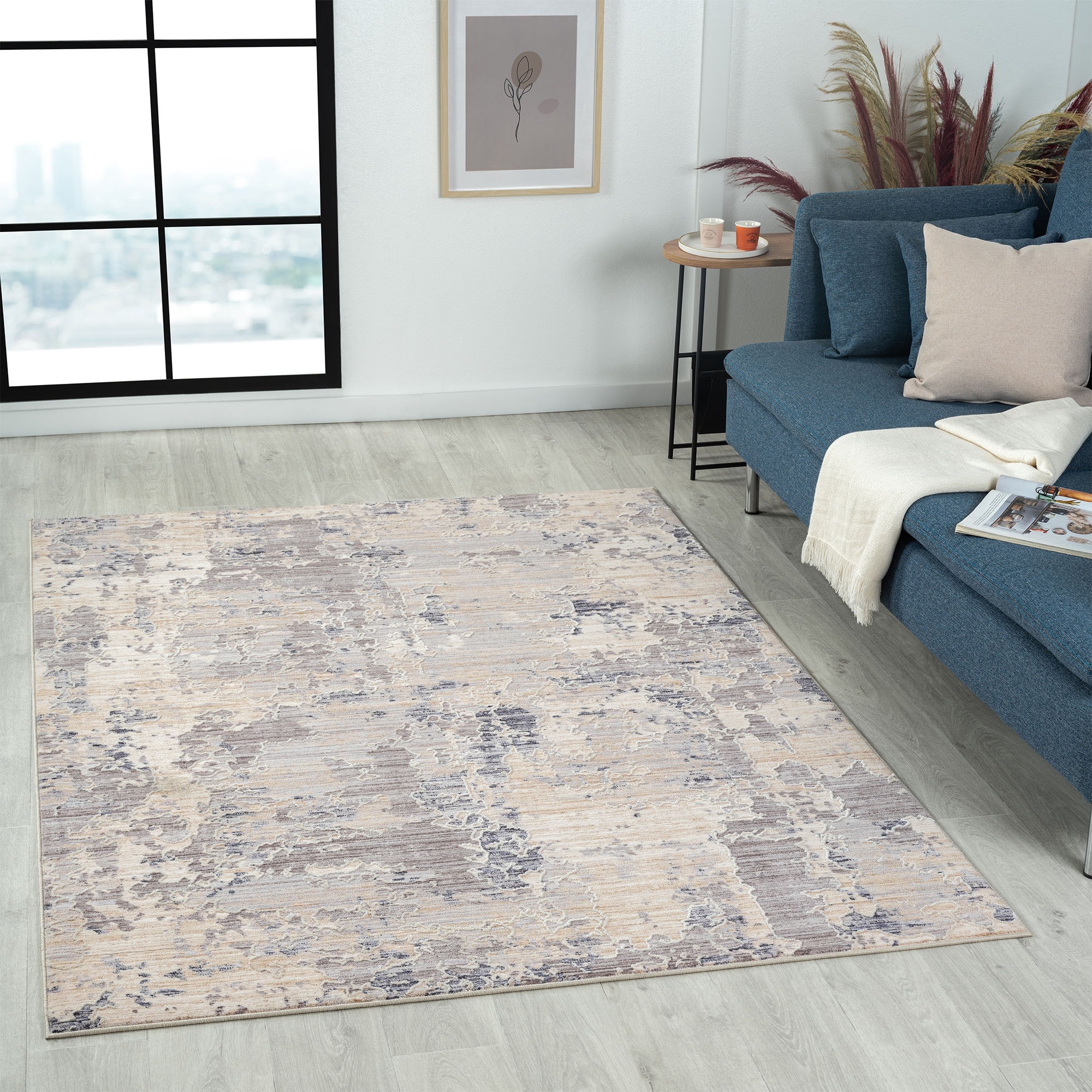 LR Home 0008A1590304J8 9 x 12 (ft) Loomed Polyester Gray/Blue Rectangular Indoor Abstract Farmhouse/Cottage Area rug