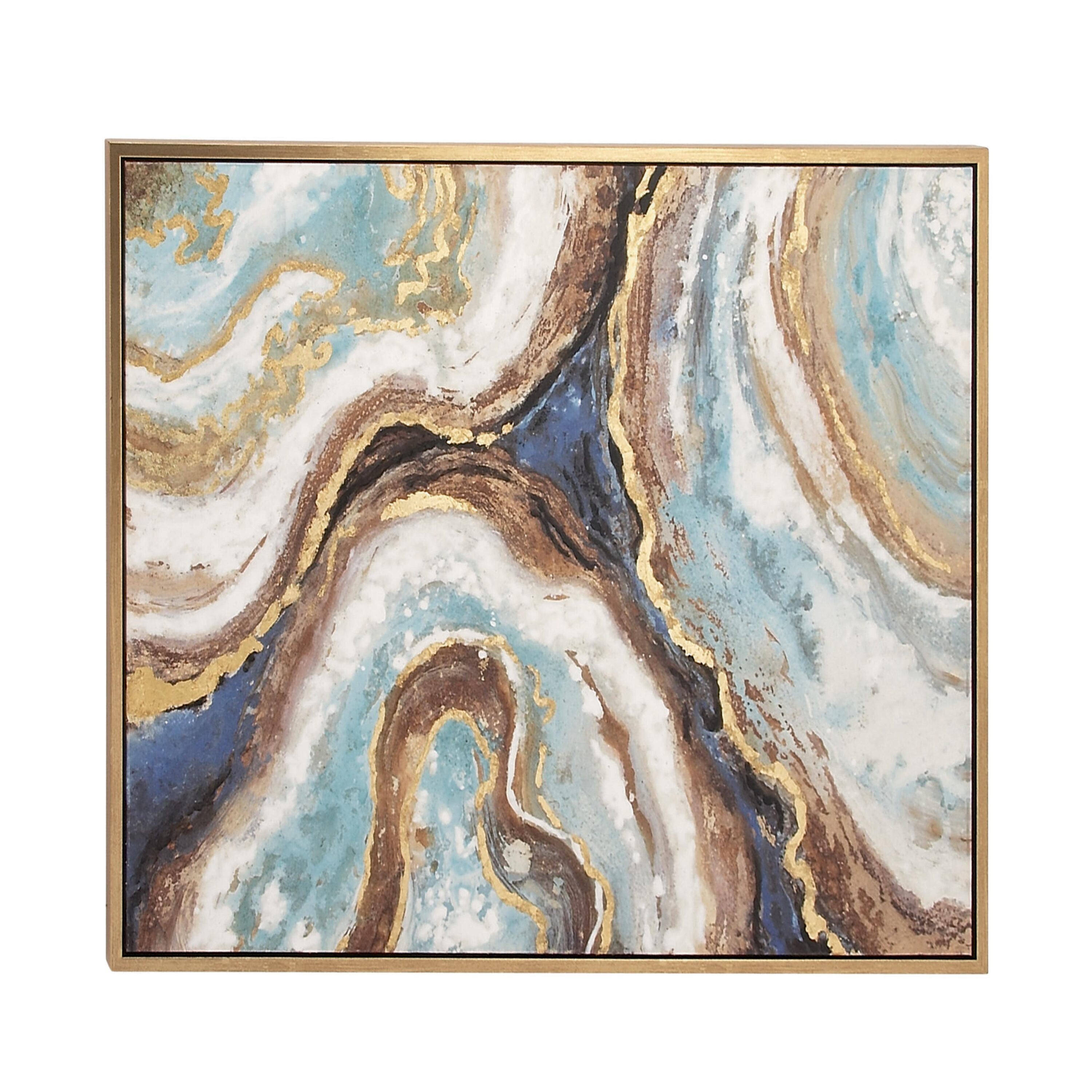 Large Multicolor Abstract Geode Canvas Wall Art with Gold Frame