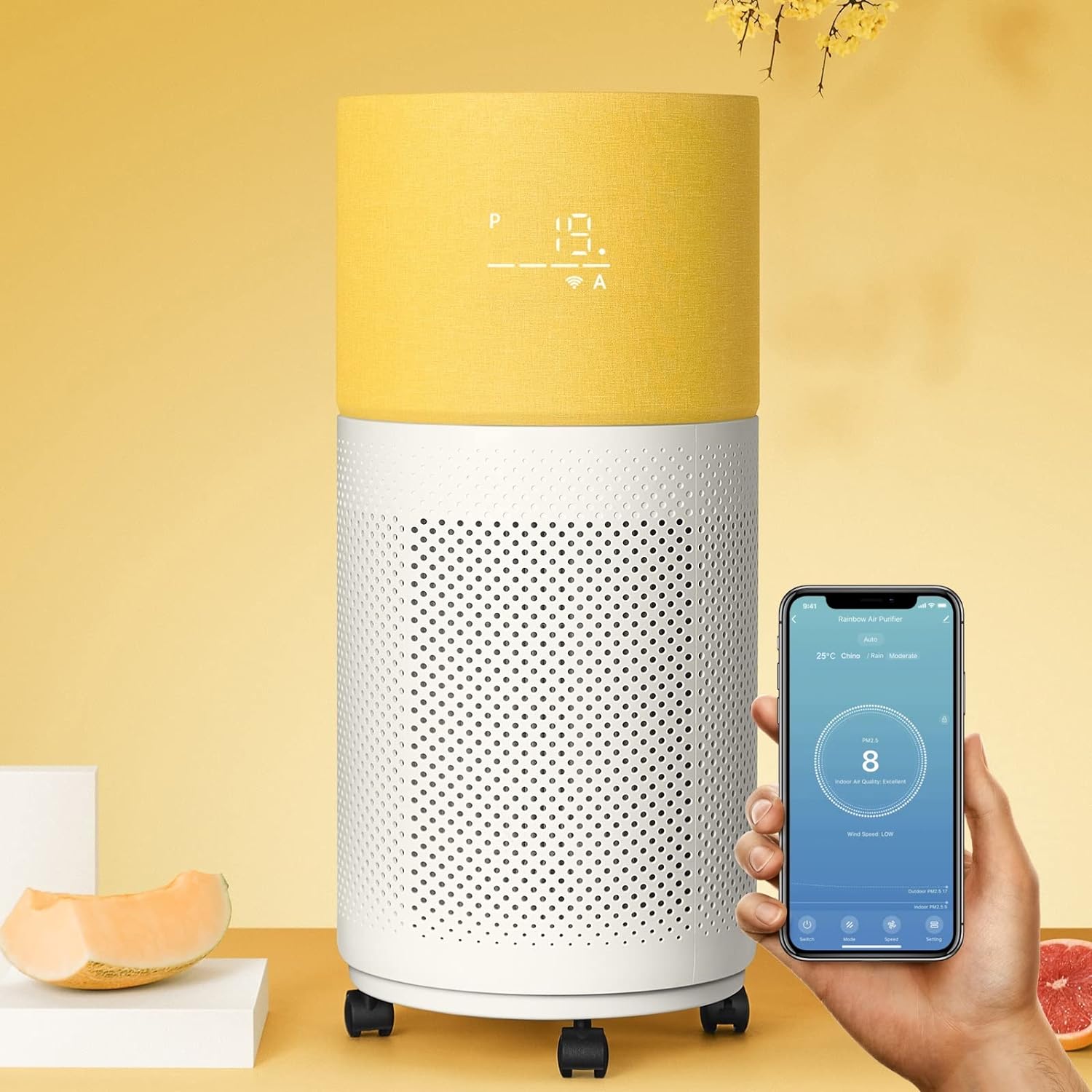 CLEANFORCE R-504 Rainbow 3 -Speed Smart Compatible Yellow True HEPA Air Purifier (Covers: 2550-sq ft )