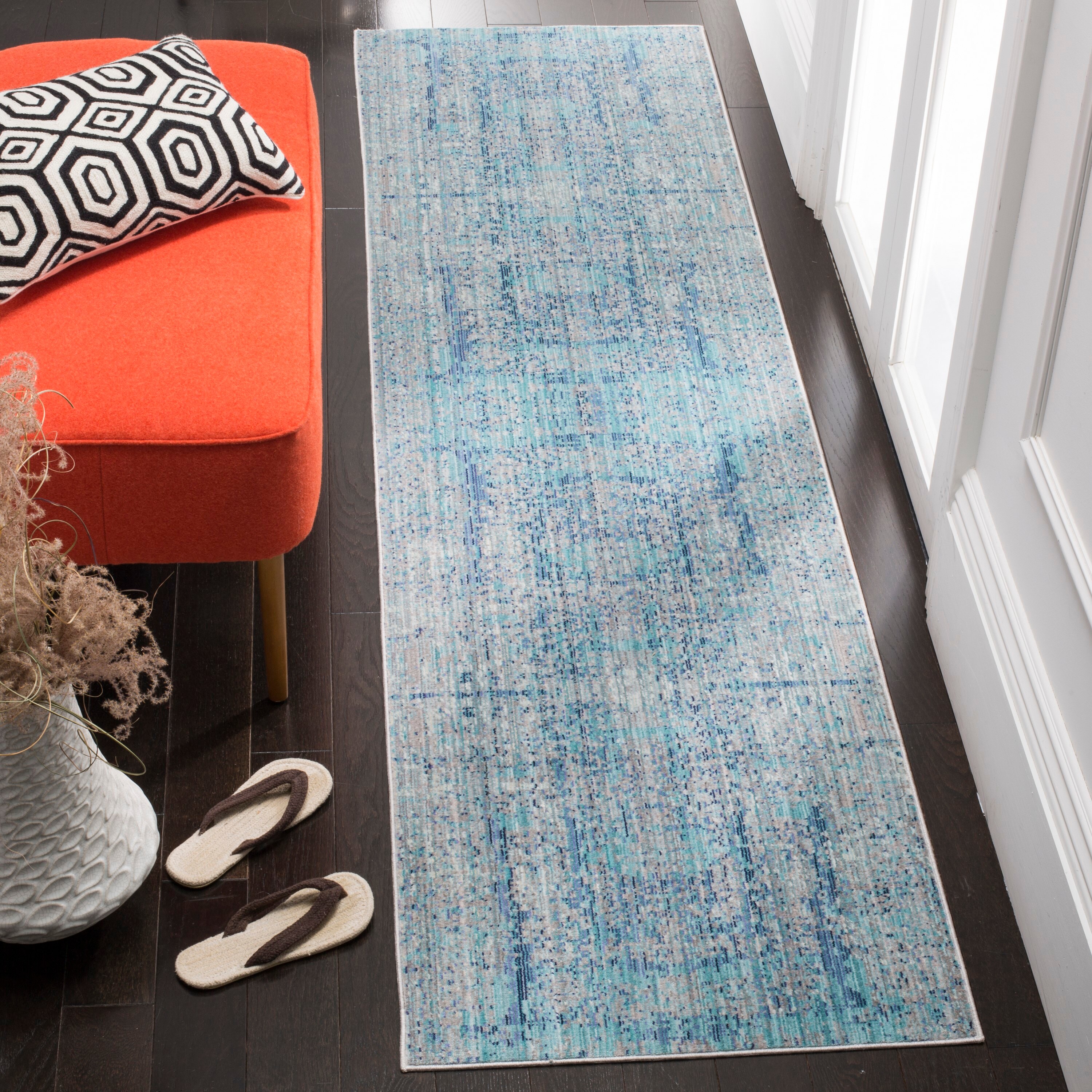 Safavieh MYS971D-210 Mystique Enix 2 x 10 (ft) Loomed Polyester Light Blue/Multi Rectangular Indoor Distressed/Overdyed Oriental Runner rug