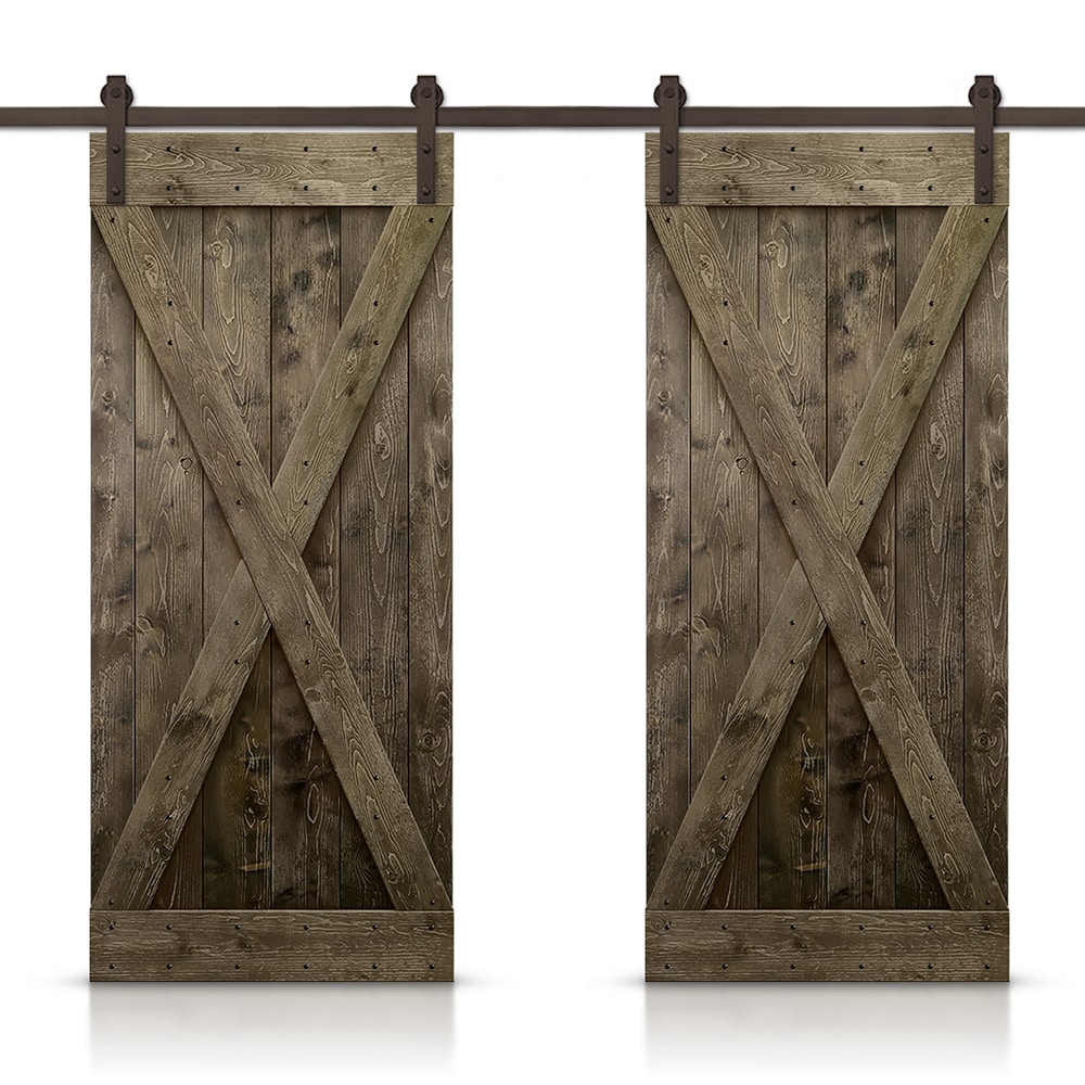 CALHOME CN+(2)SAB-79+X26CT 52-in x 84-in Espresso Stained Wood Solid core Double Barn Door (Hardware Included)