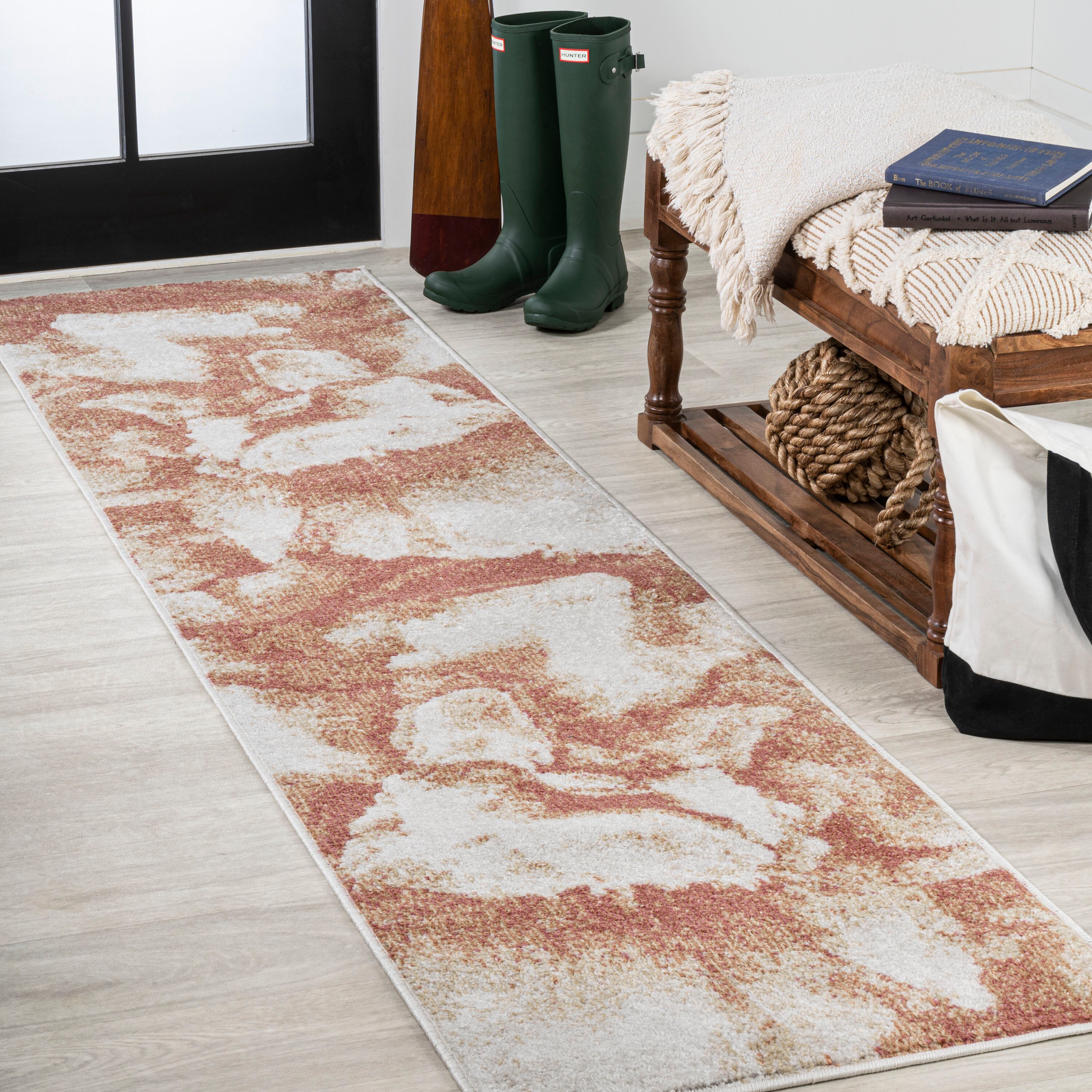 JONATHAN  Y CTP200D-28 Contemporary POP Petalo Abstract Two-Tone Modern 2 x 8 (ft) Loomed Polypropylene Orange/Cream Rectangular Indoor Abstract Coastal Runner rug