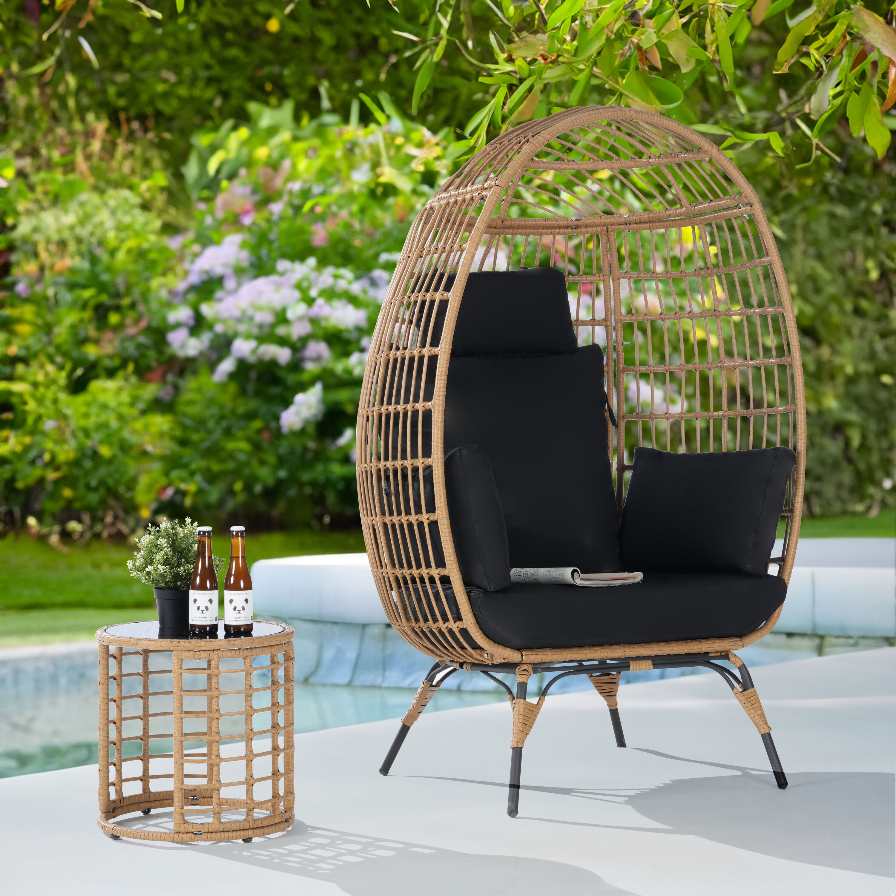 SANSTAR L-JDC56BK-AC 2 -Piece Wicker Patio Conversation Set with Black Cushions