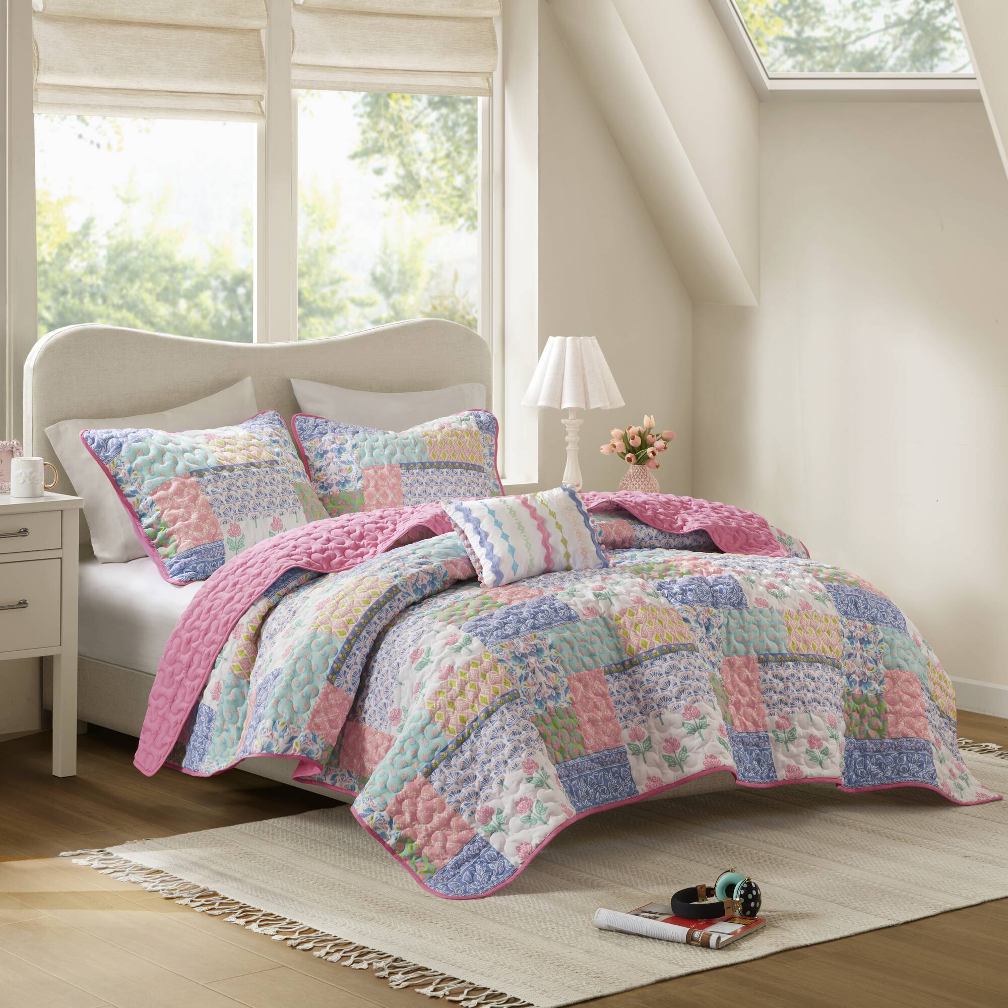 LUXEYARD 4-Piece Full/Queen 4pcs Quilt Set Pink