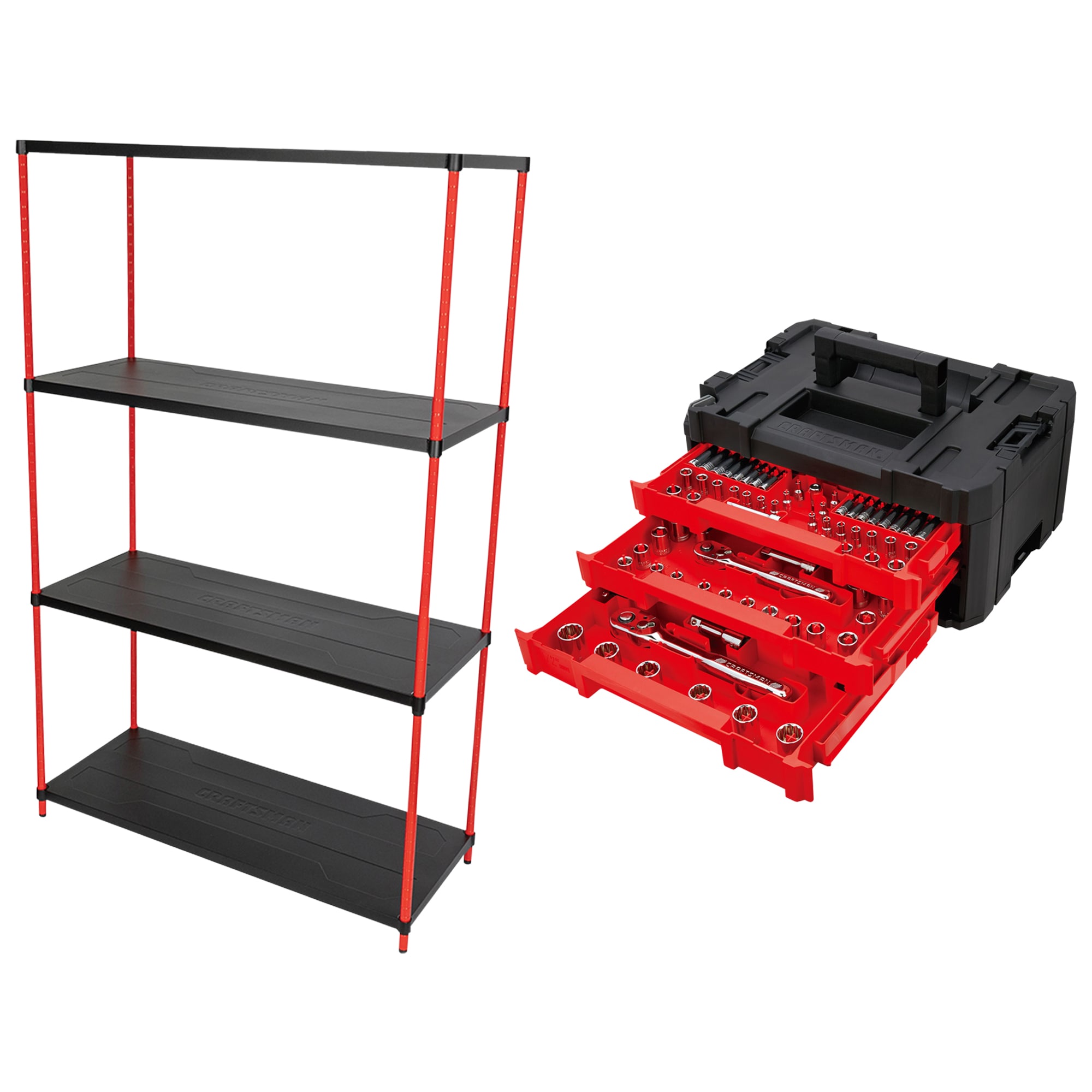 CRAFTSMAN Steel 4-Tier Utility Shelving Unit (45-in W x 18-in D x 72-in H) & VERSASTACK 216-Piece Standard (SAE) and Metric Combination Polished