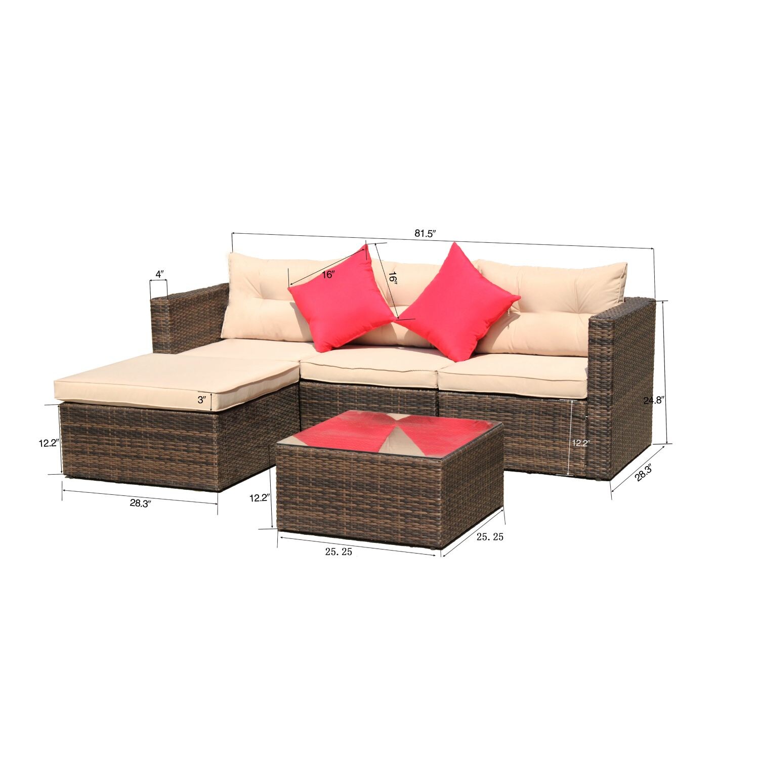 JASMODER W209S00007 Rattan Outdoor Sectional with Brown and