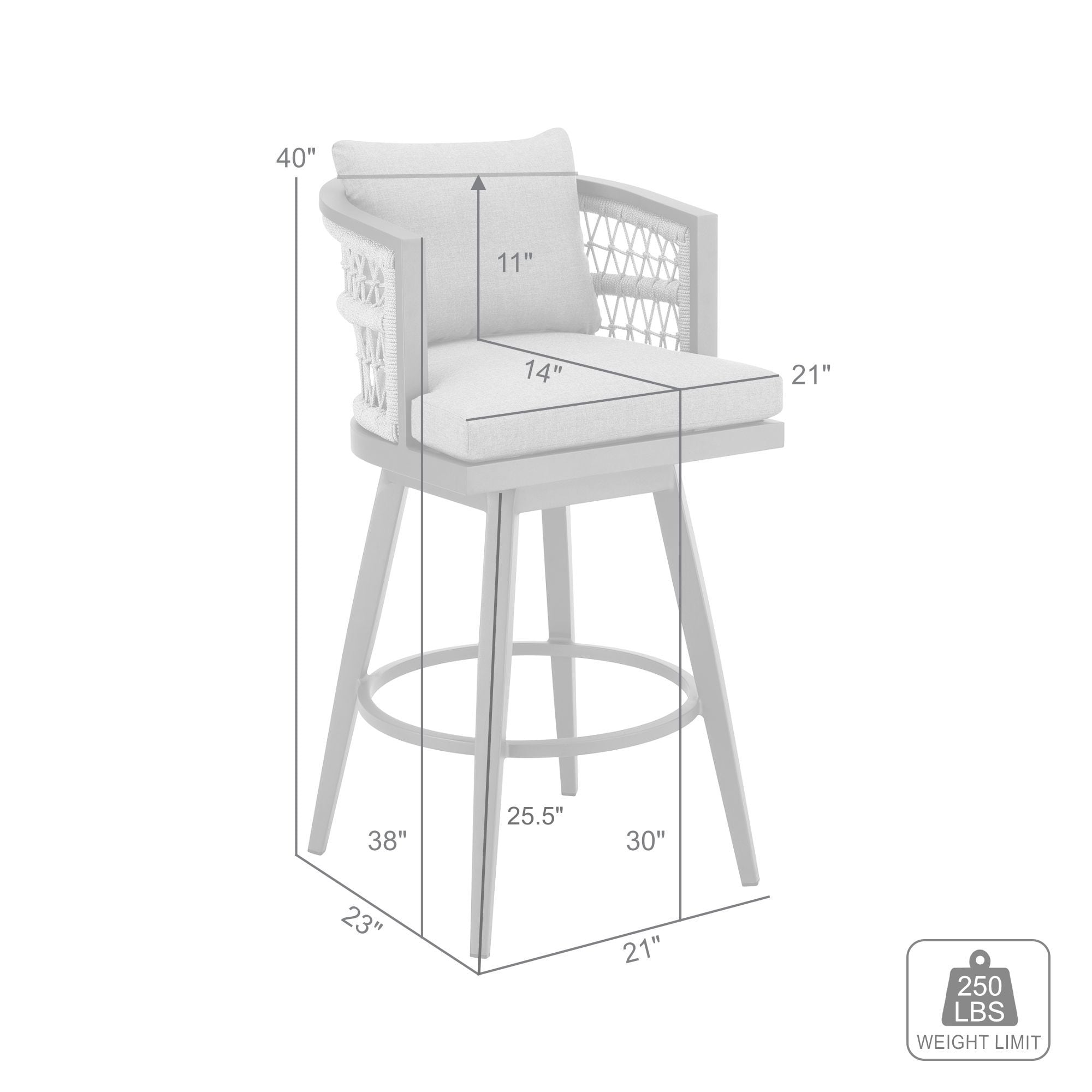Zella Gray Aluminum Outdoor Swivel Bar Stool with Cushions