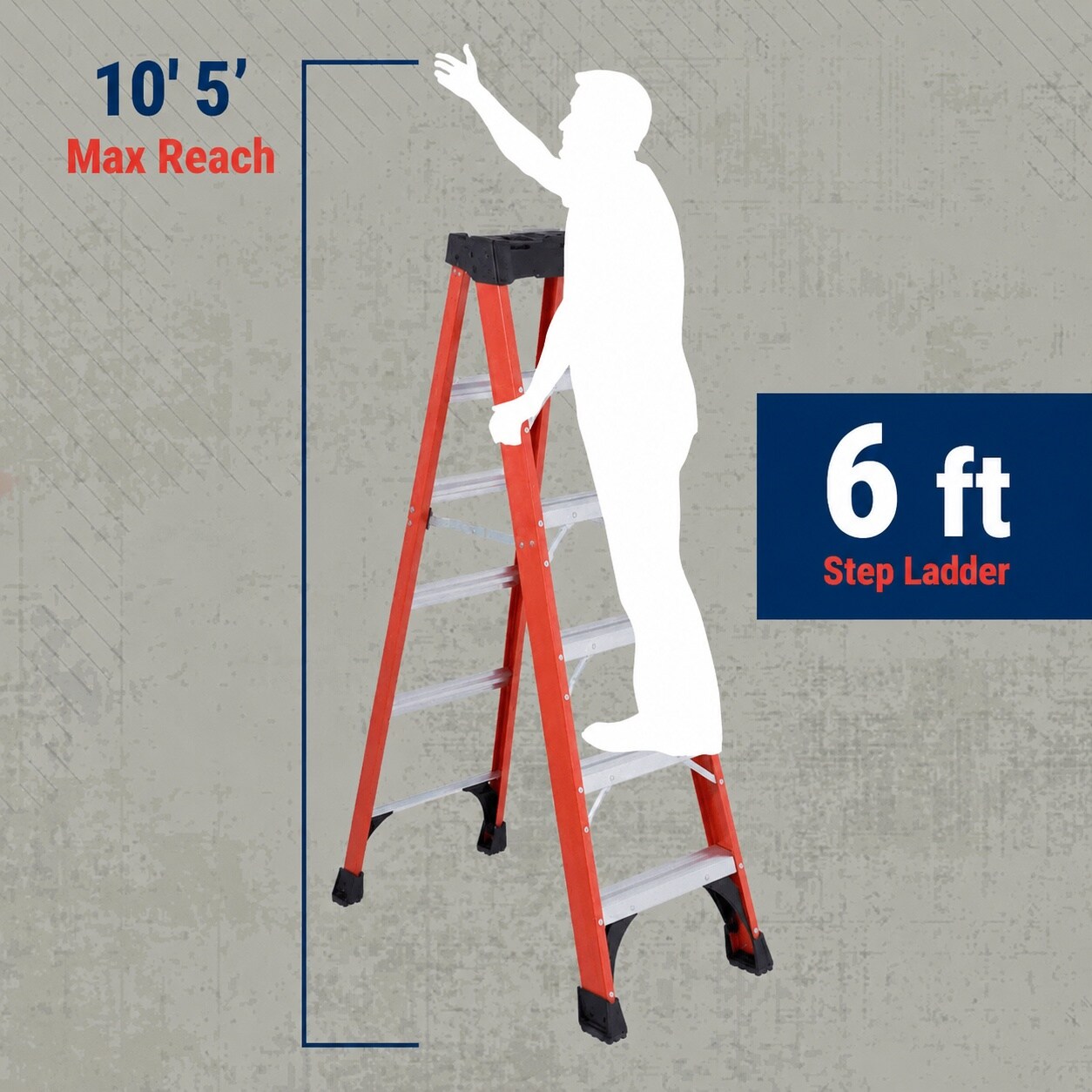 SenQWFa 6 Foot Fiberglass Step Ladder with 375 Pound Load Capacity and ...