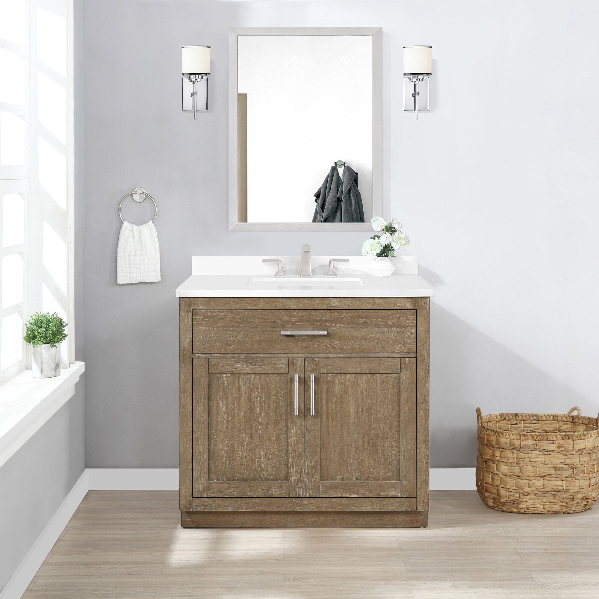 OVE Decors Bailey 36-in Driftwood Oak Undermount Single Sink Bathroom ...