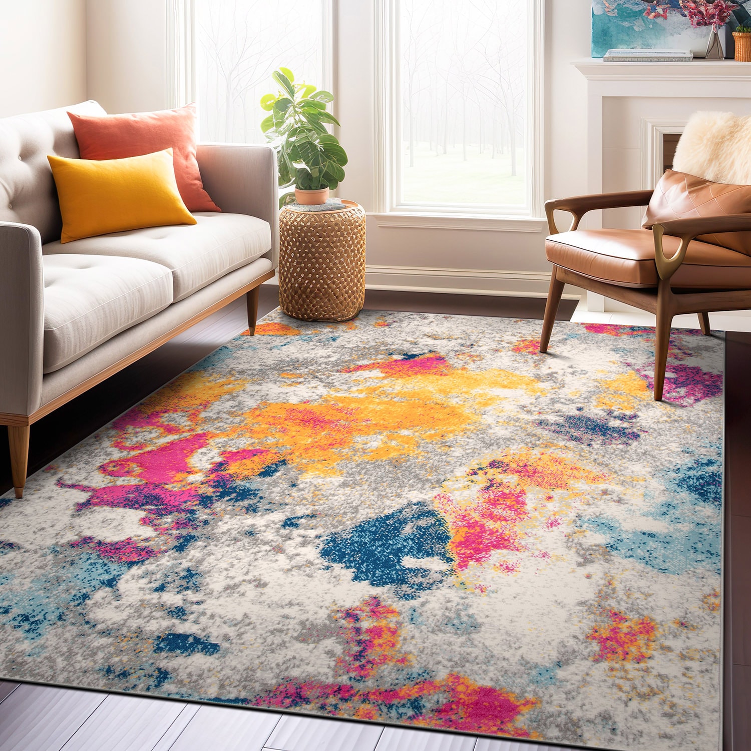 Abstract Multicolor Oval Synthetic Area Rug 6'6" x 9'