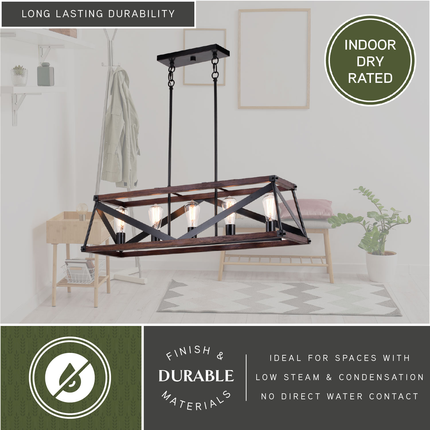 Matte Black and Sycamore Wood Cage Linear Chandelier
