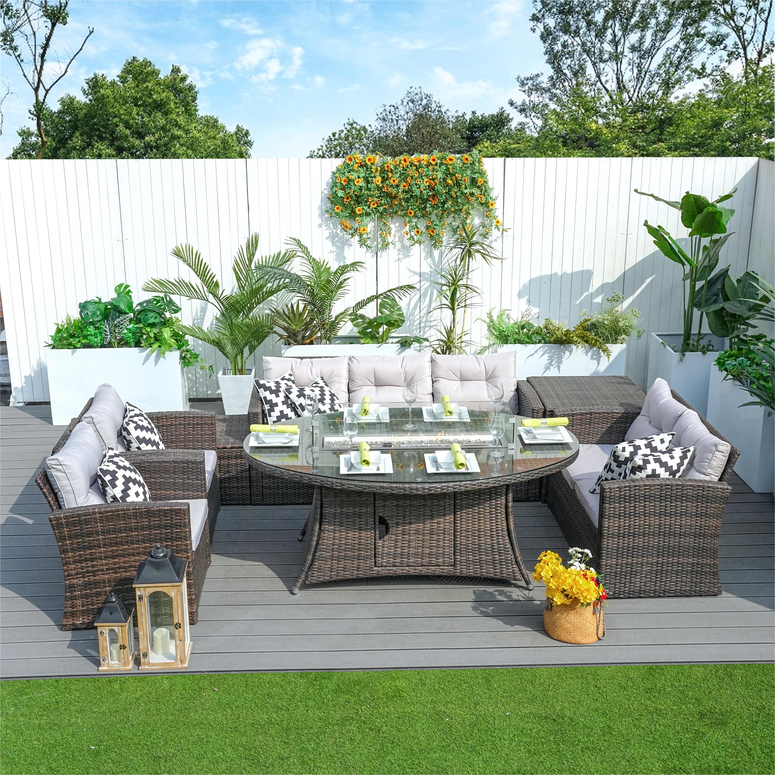 Direct Wicker DWG-06O1503-BR 6 -Piece Wicker 4 Patio Sofa Conversation Set with Gray Cushions