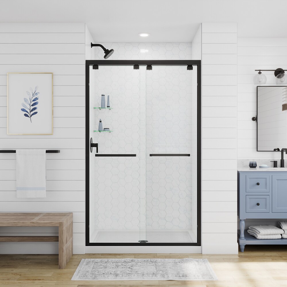 DreamLine Encore Matte Black 44-in to 48-in W x 76.0-in H Semi-frameless Clear Glass Bypass Sliding Shower door
