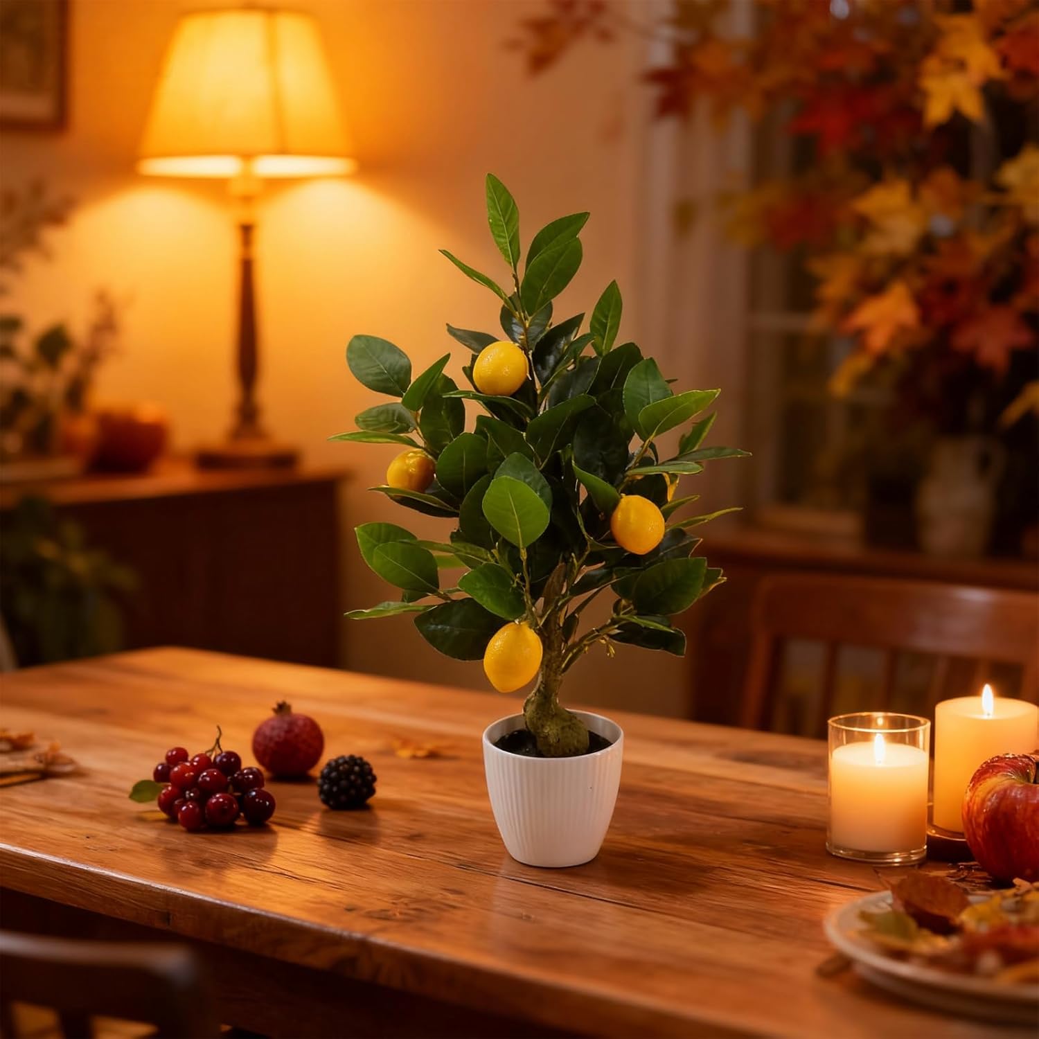 Garvee 2Pcs 20 Inch Artificial Lemon Tree Fake Citrus Plant in Pot Faux ...