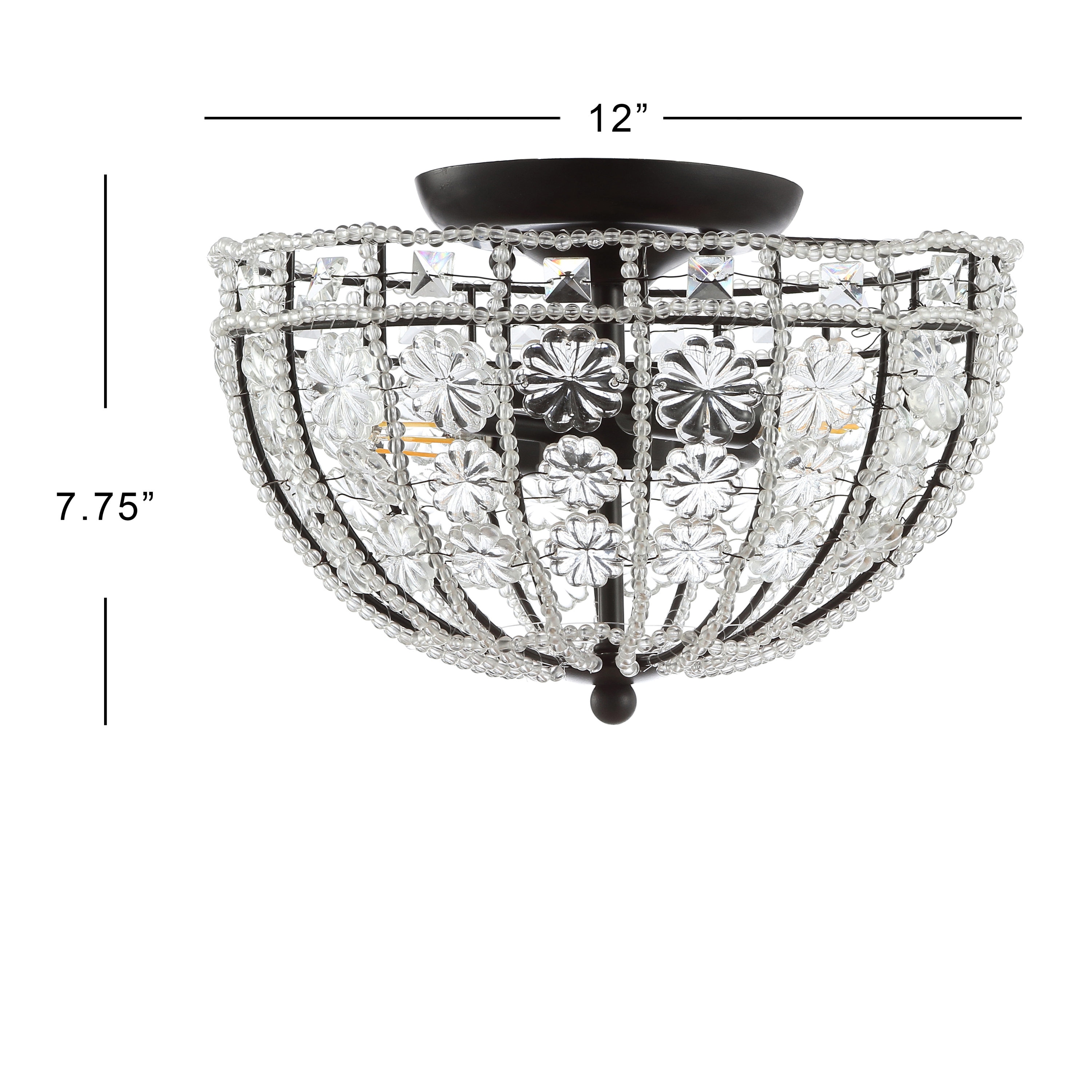 Billie 12" Black Crystal Flower LED Semi-Flush Mount