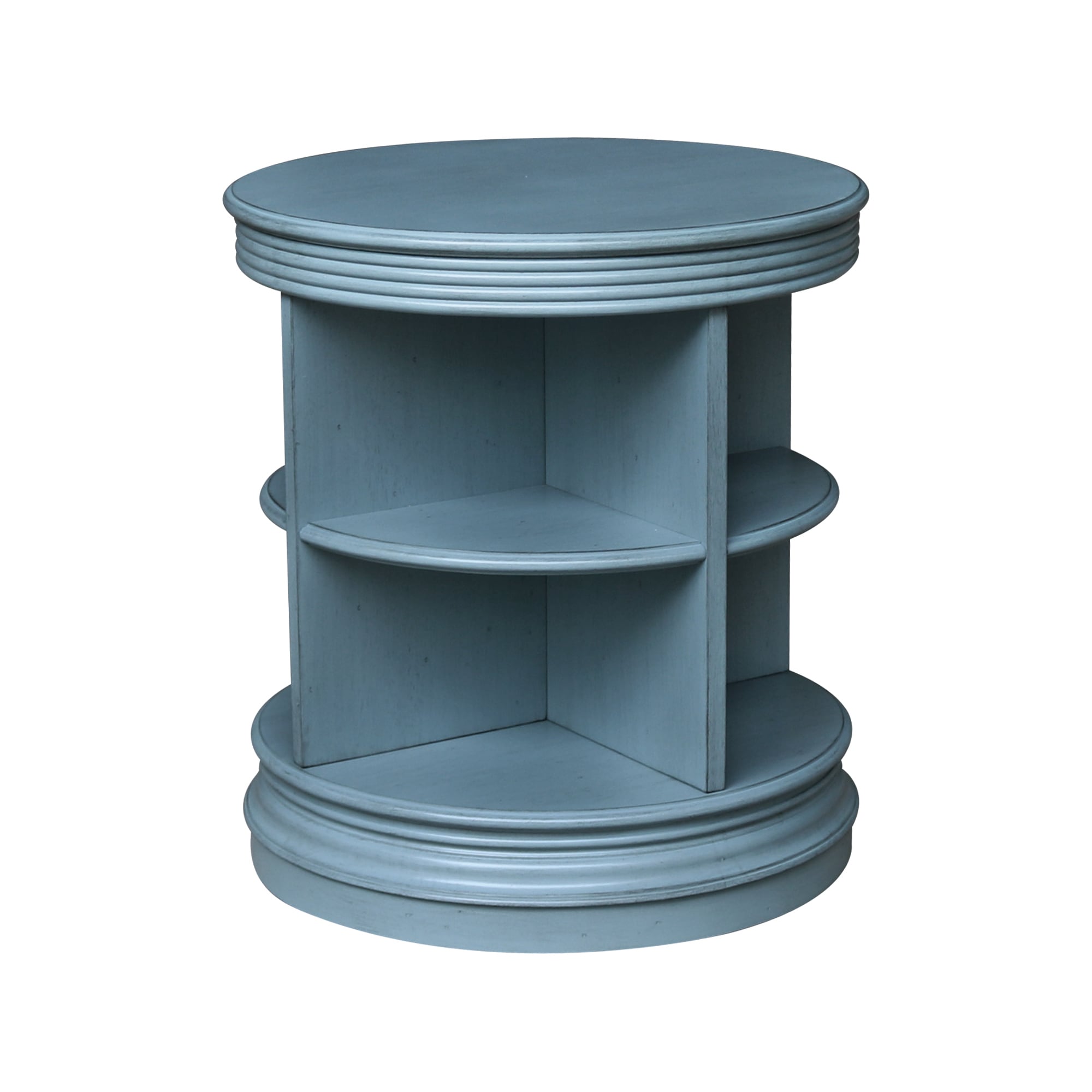 International Concepts OT32-47ER 22-in W x 24-in H Antique Rubbed Ocean Blue Wood Round End Table with Storage Assembly Required
