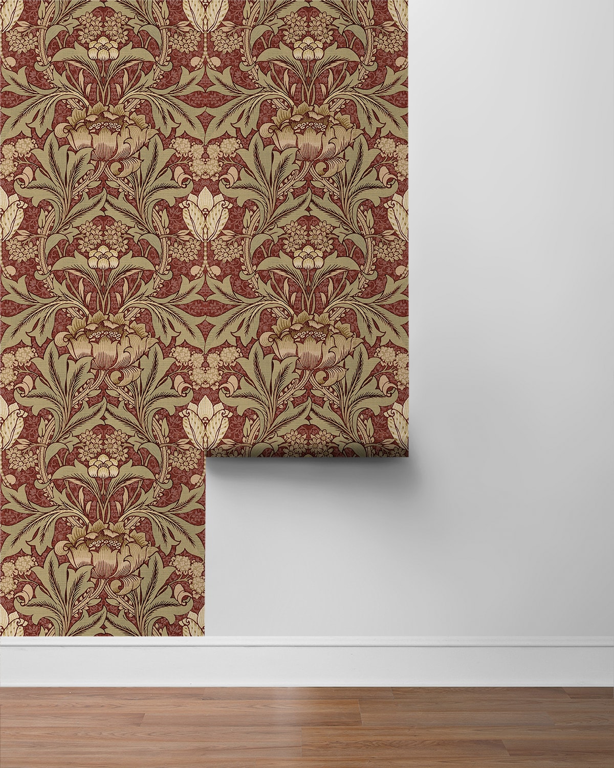 Red Clay and Lichen Floral Vinyl Peel and Stick Wallpaper