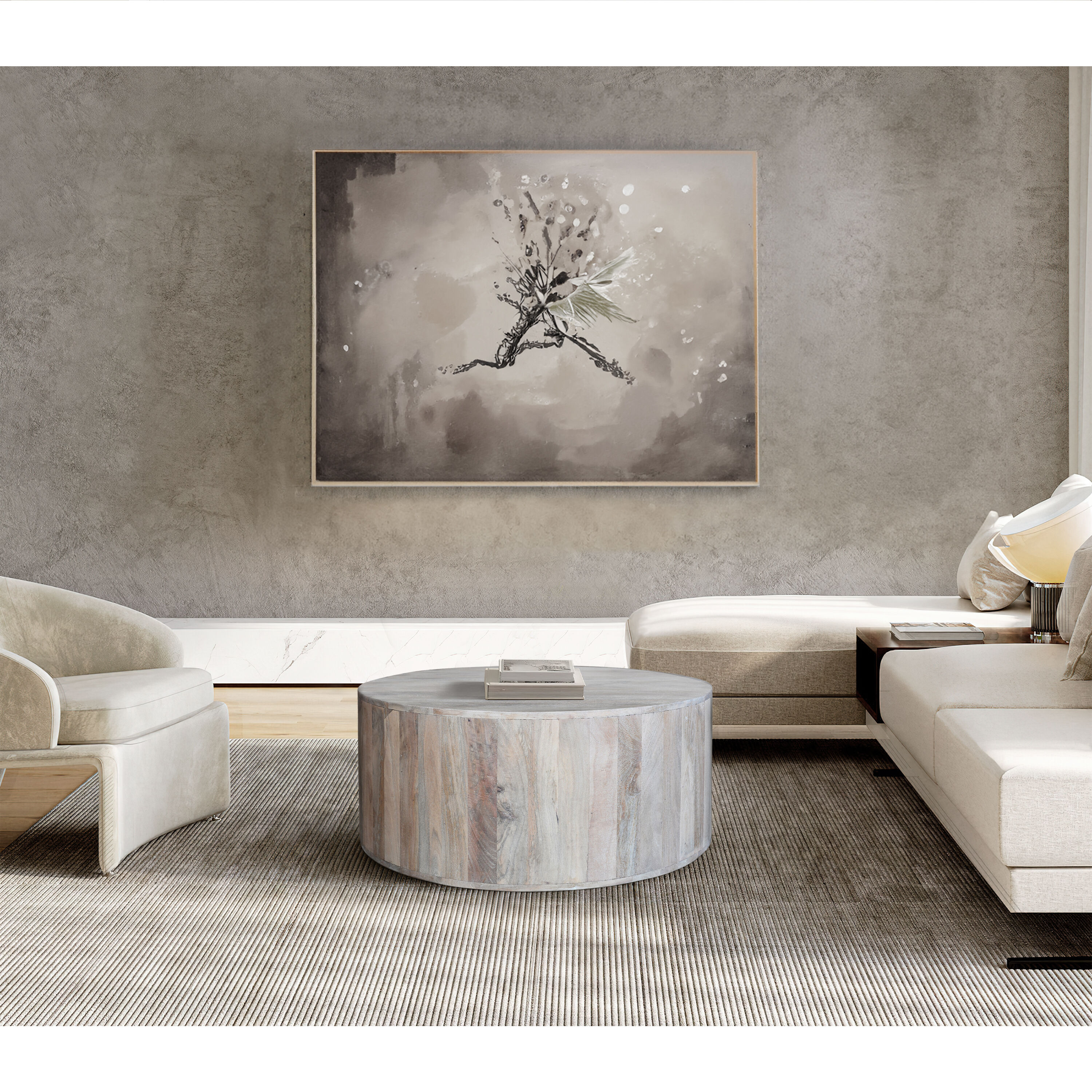 36" Round White Washed Mango Wood Lift-Top Coffee Table
