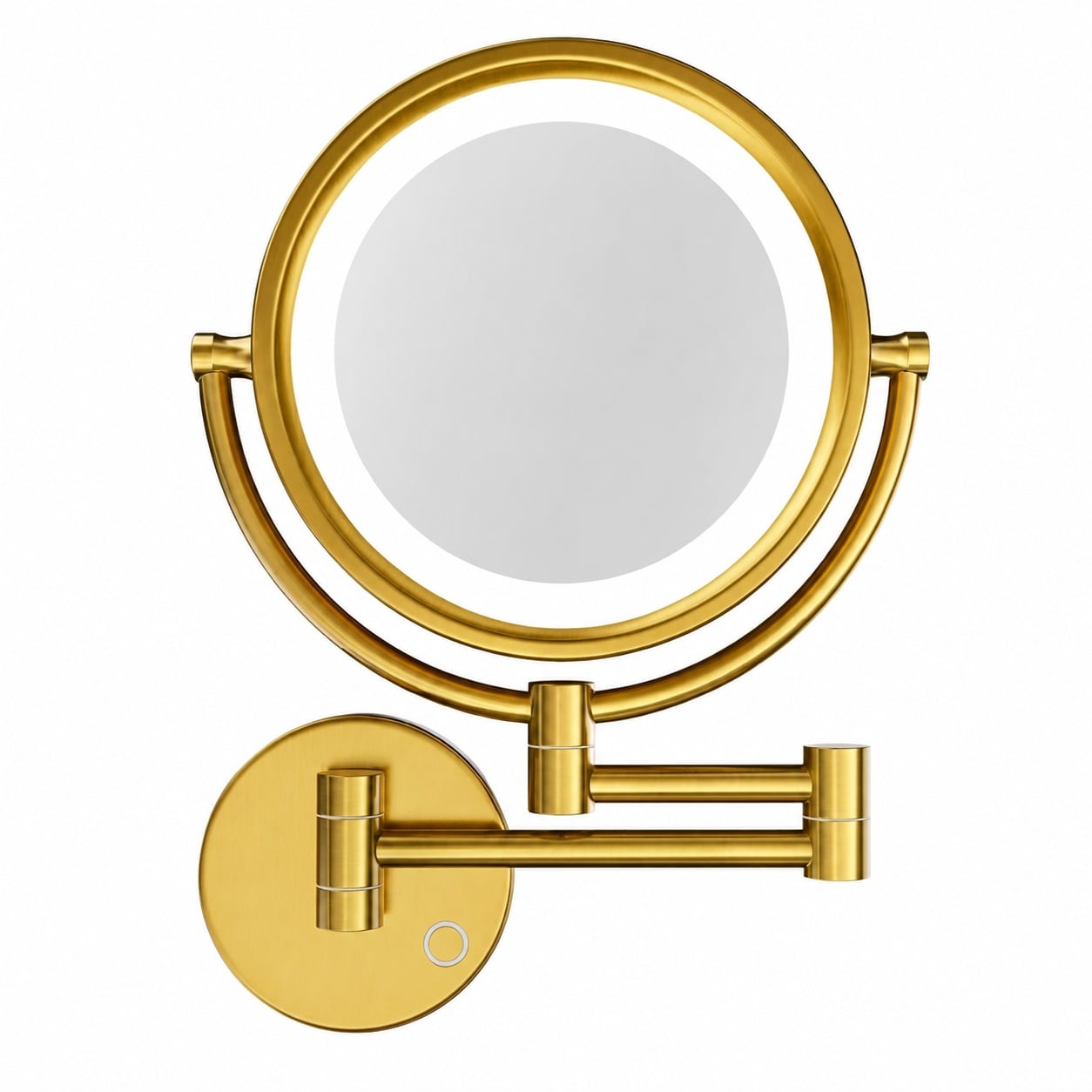 Aoibox  8 5 in Two Sided LED Lighted Wall Mounted Makeup Mirror with 10X Magnification Dimmable Brushed Gold Vanity Mirror