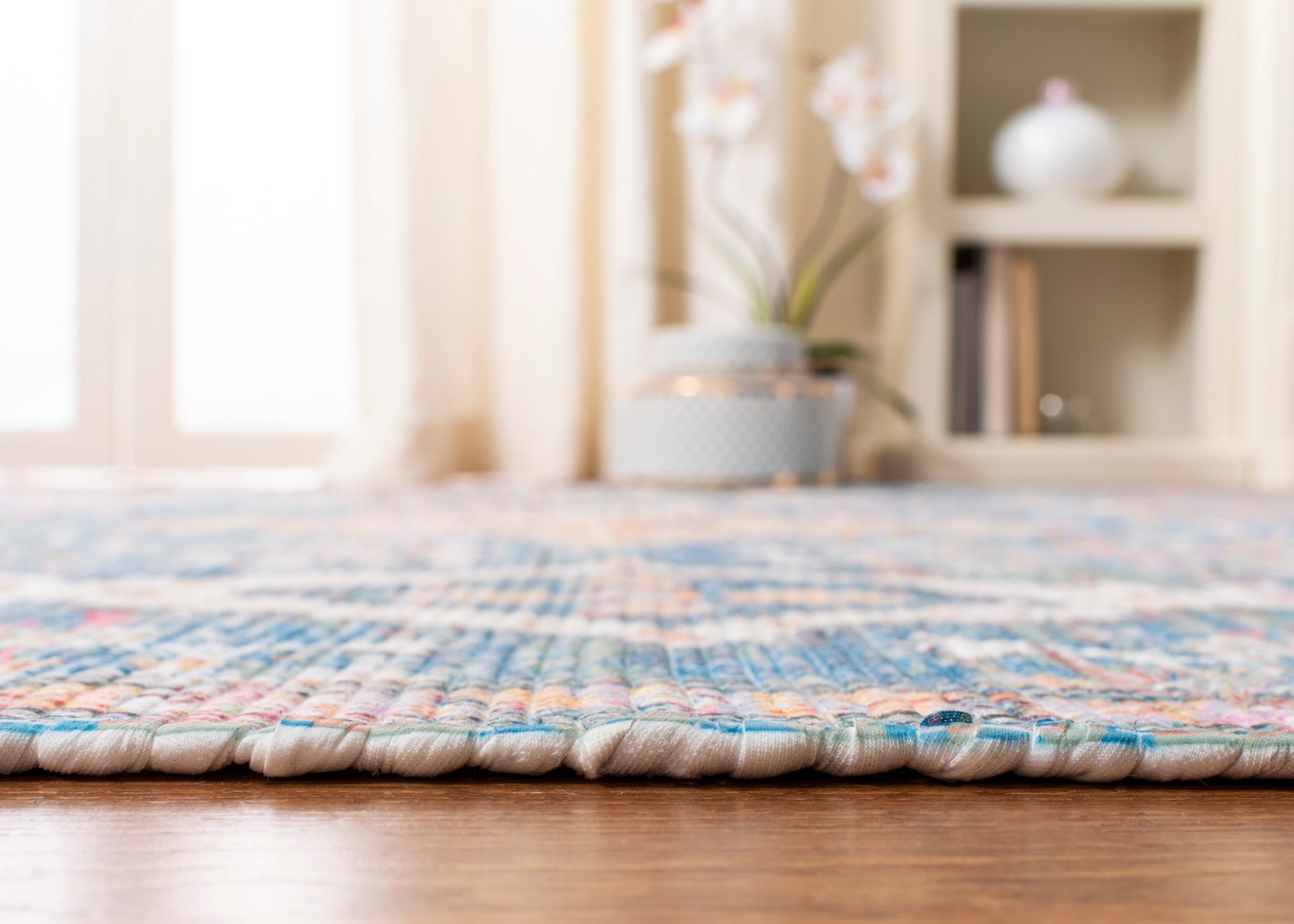 Reversible Turquoise & Peach Handwoven Cotton-Wool Blend Area Rug, 4' x 6'