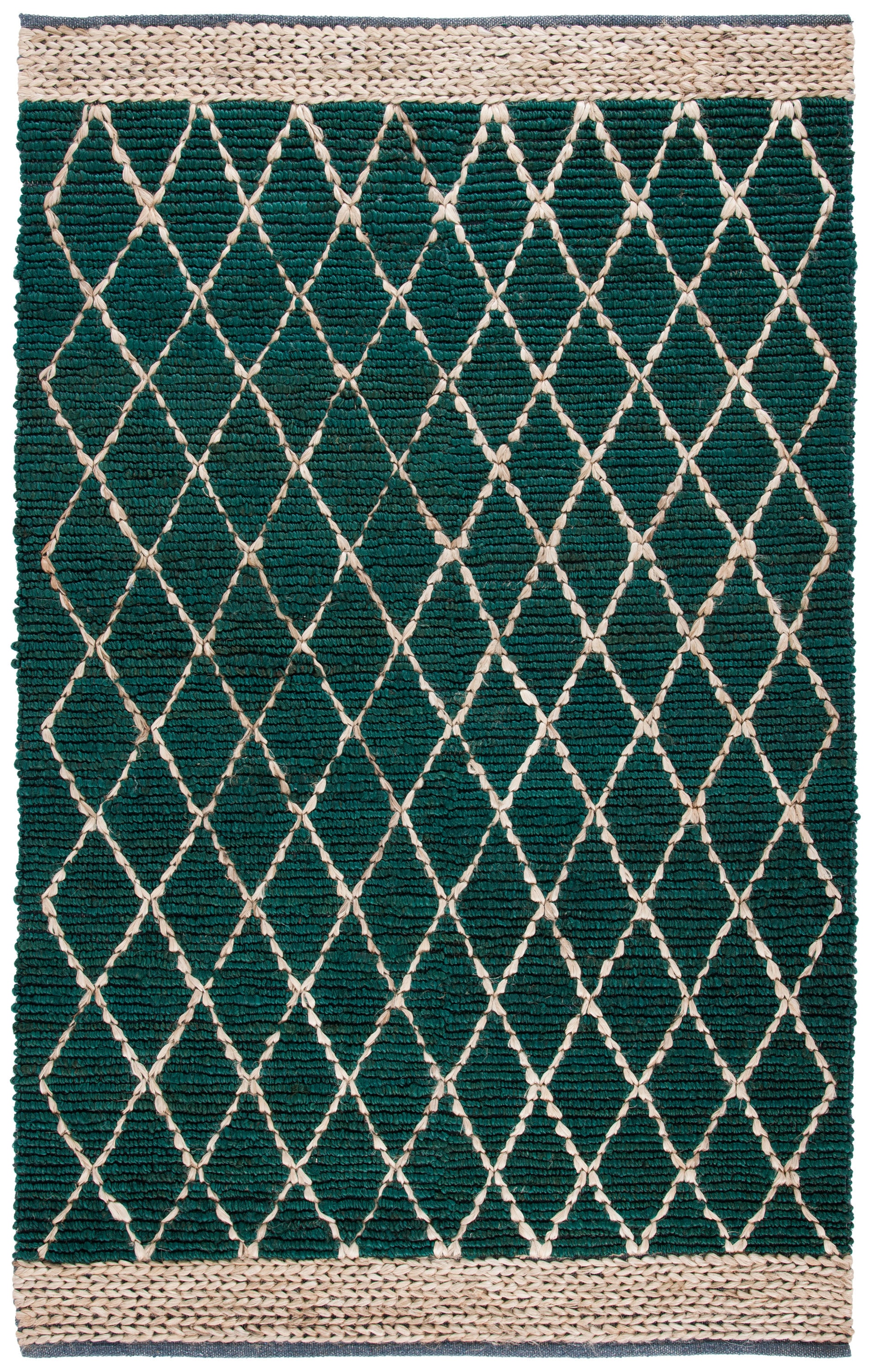 Safavieh NF951Y-4 Natural Fiber Jensen 4 x 6 (ft) Loomed Jute Dark Green/Natural Rectangular Indoor Geometric Bohemian/Eclectic Area rug