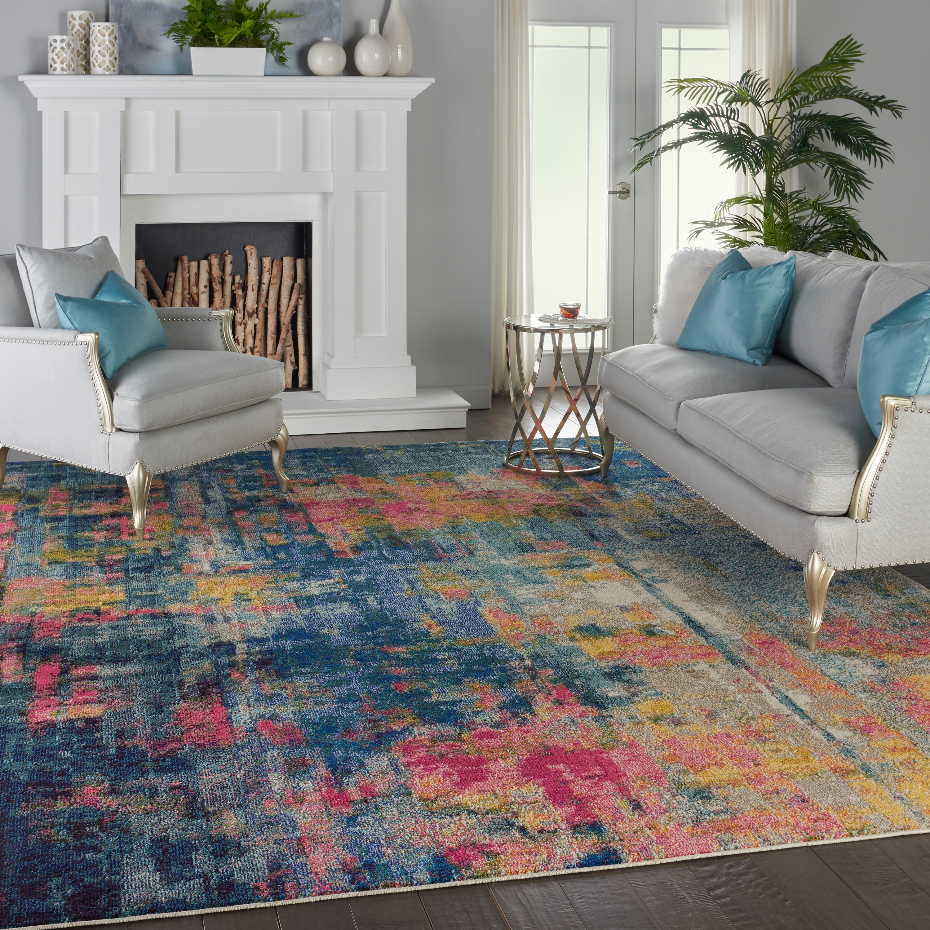 Nourison Celestial 10 X 14 (ft) Blue/Yellow Indoor Abstract Area Rug ...