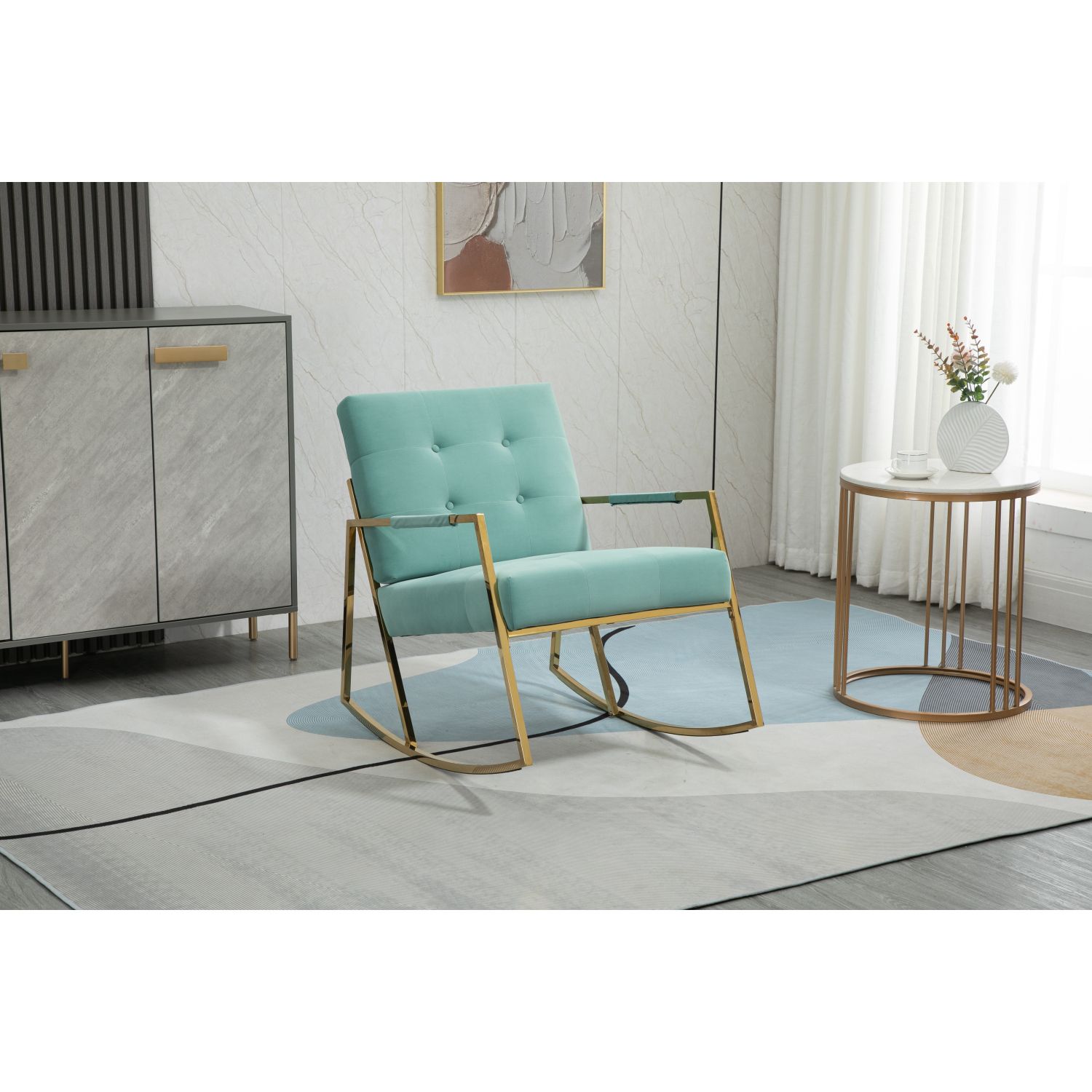 JASMODER W39543025 Modern Mint Green Linen Accent Chair