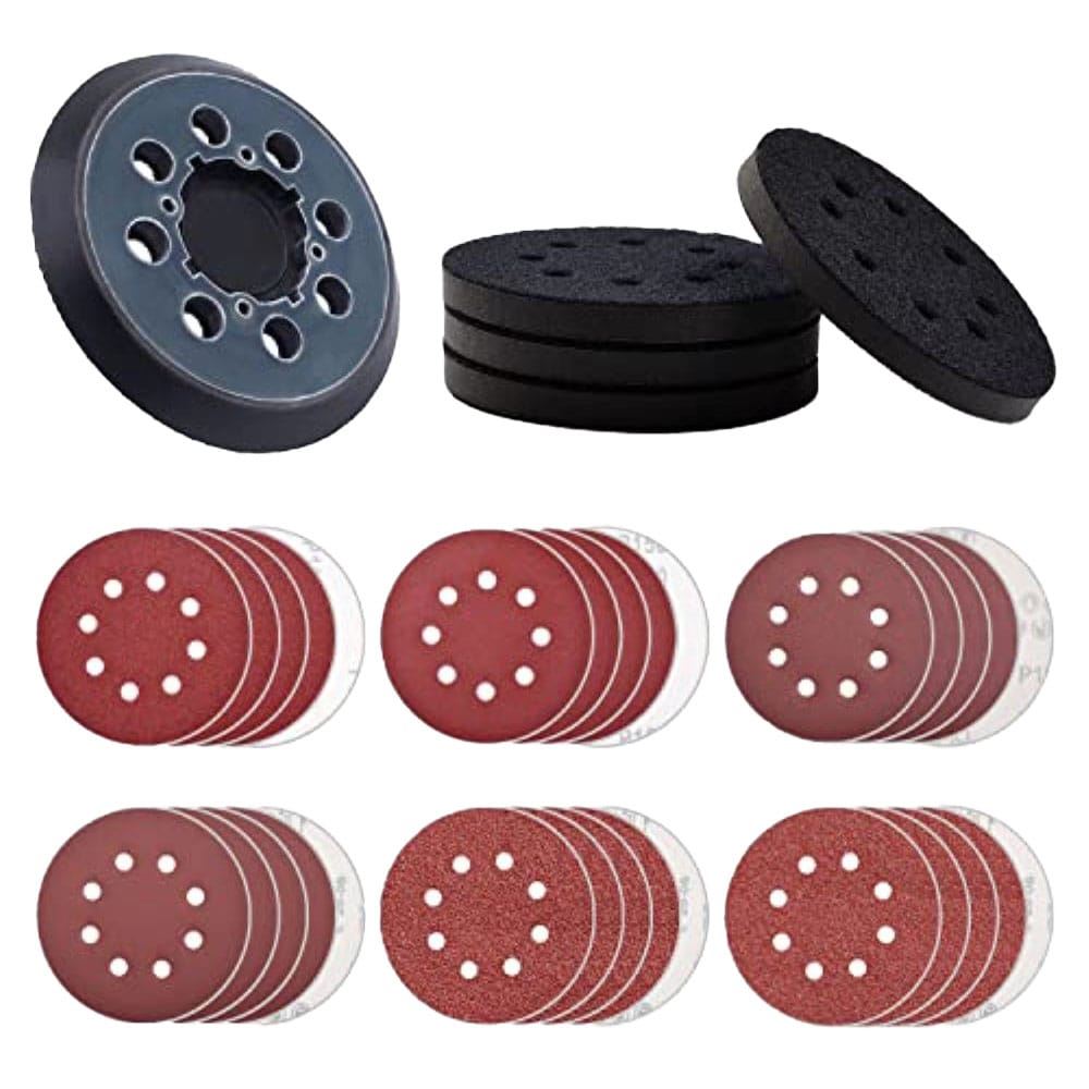 Etokfoks  5 Inch Foam Sanding Backing Pad 8 Hole Hook Loop and 30 Grit Discs Orbital Sander 35 Pack