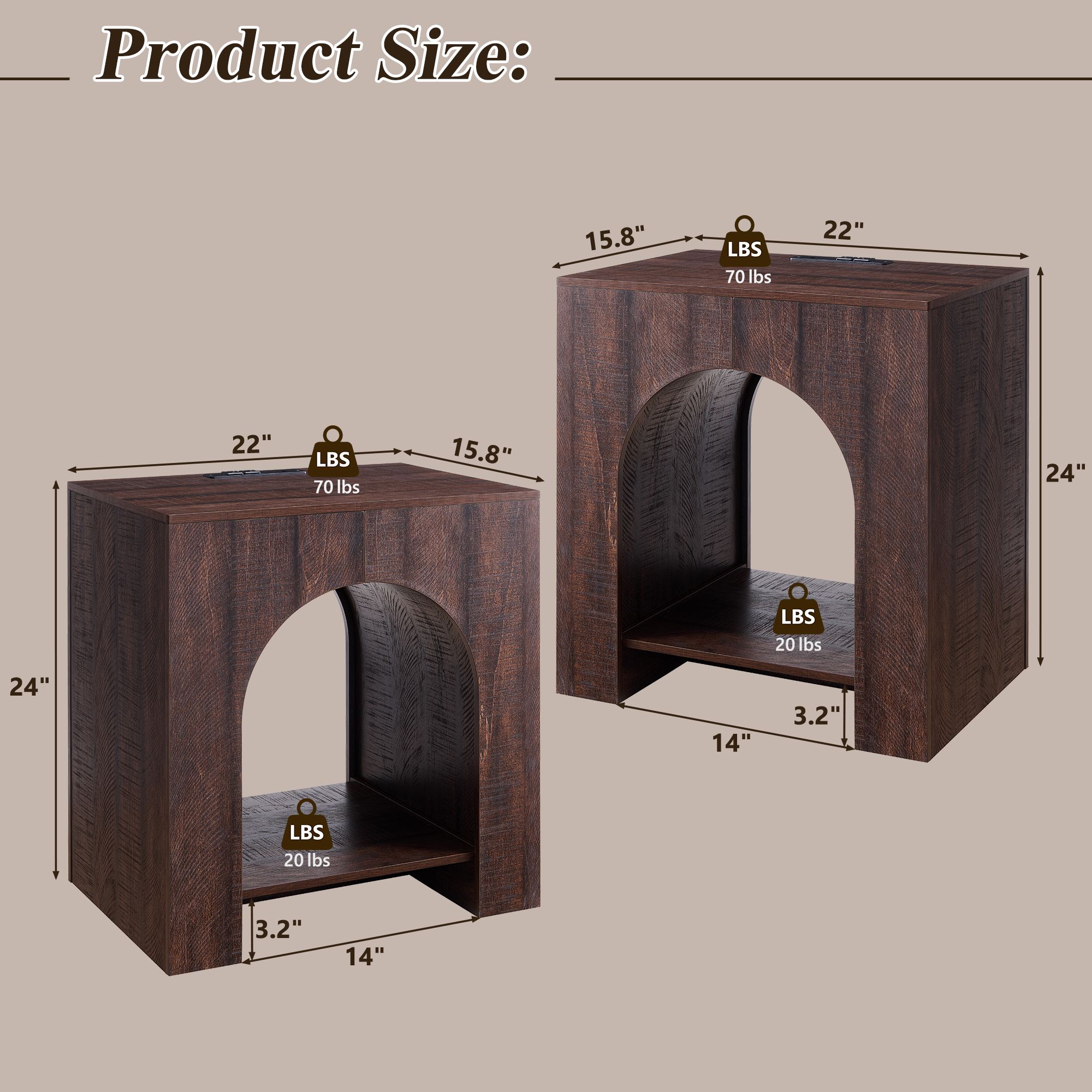 DecorUHome GHJ5016-BR-2PCS-PRO nightstands - View #5