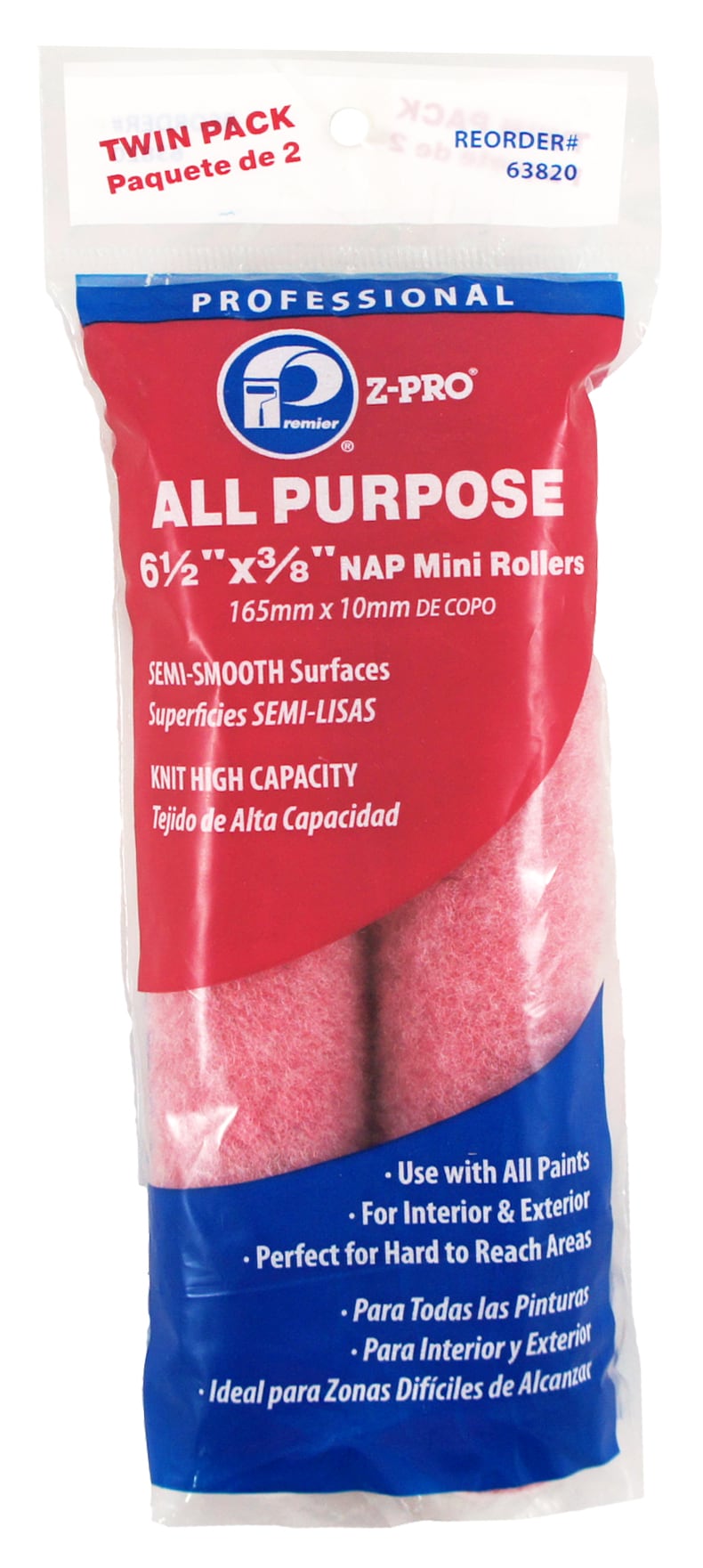 Premier 63820 2 -Pack 7-Inches x 3/8-in Nap Mini Knit Synthetic blend Paint Roller Cover