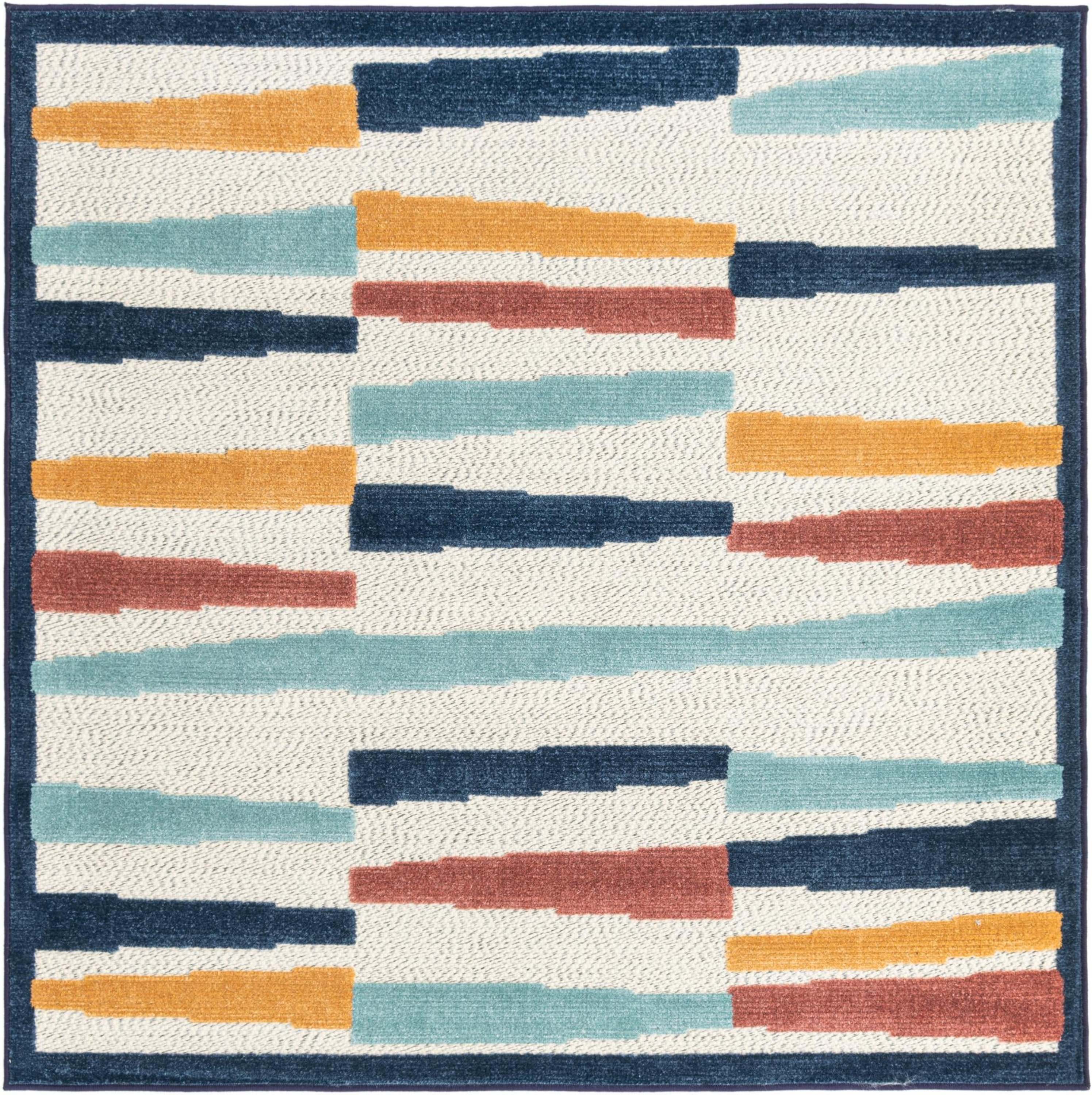 Belize Ivory Square Outdoor Rug with Geometric Patterns 5' 3"