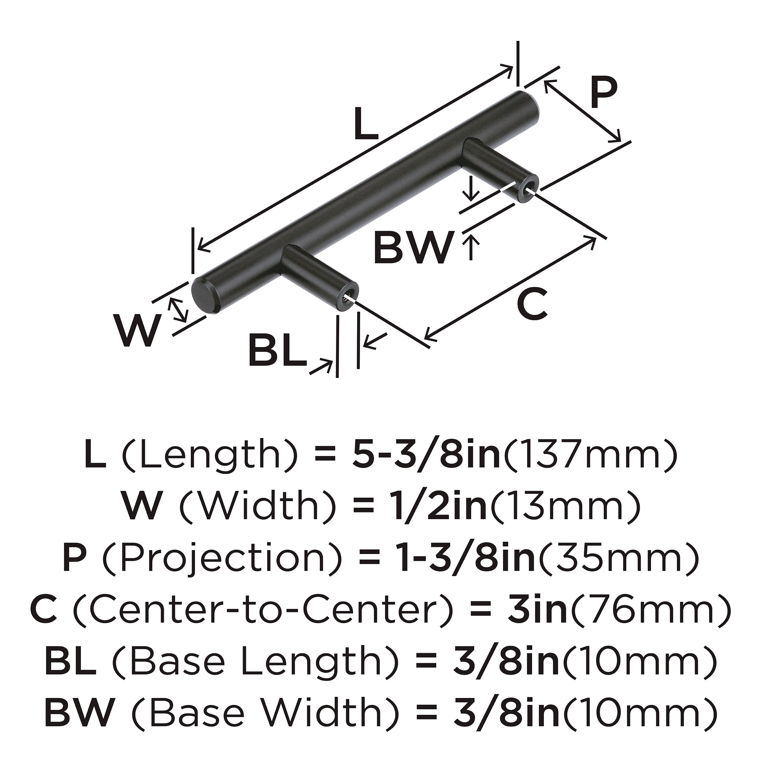 Matte Black Steel Bar Pulls with Mounting Hardware, 10 Pack