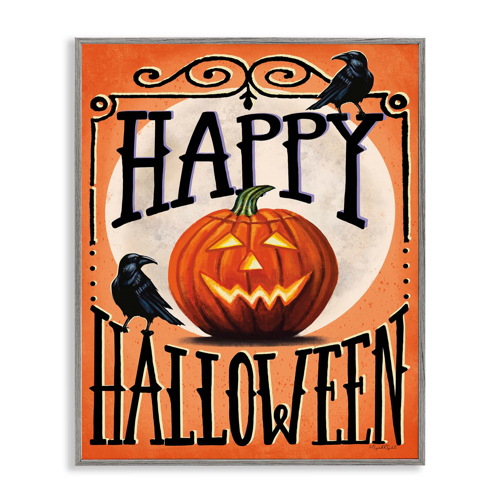 Stupell Industries BS-668-GFF-11X14 Happy Halloween with Crows Gray Framed Giclee Art By Elizabeth Tyndall 11 x 14
