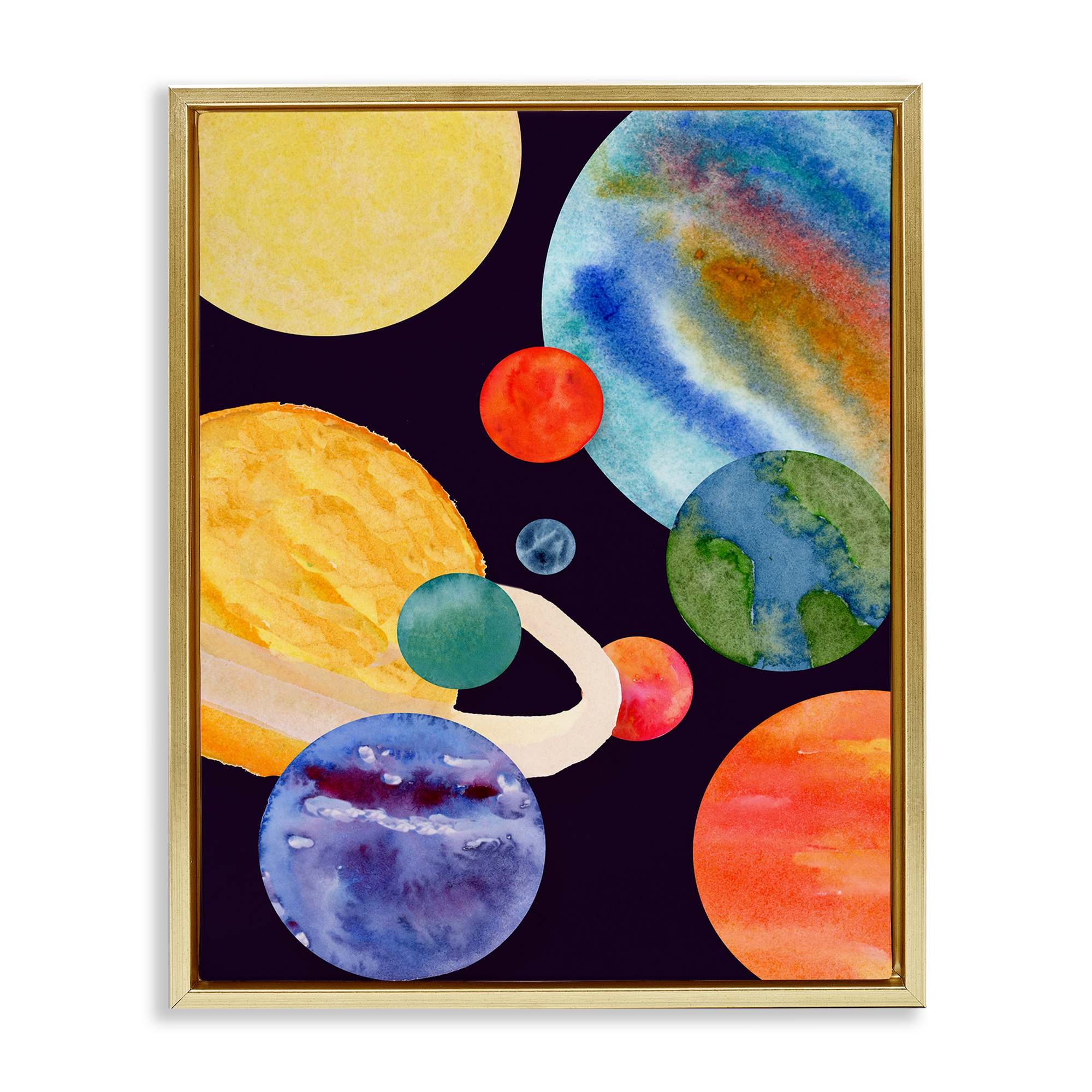 Stupell Industries BS-043-FFG-24X30 Planetary Galaxy in Space Gold Framed Floater Canvas Wall Art By Corinne Rose Designs 25 x 31