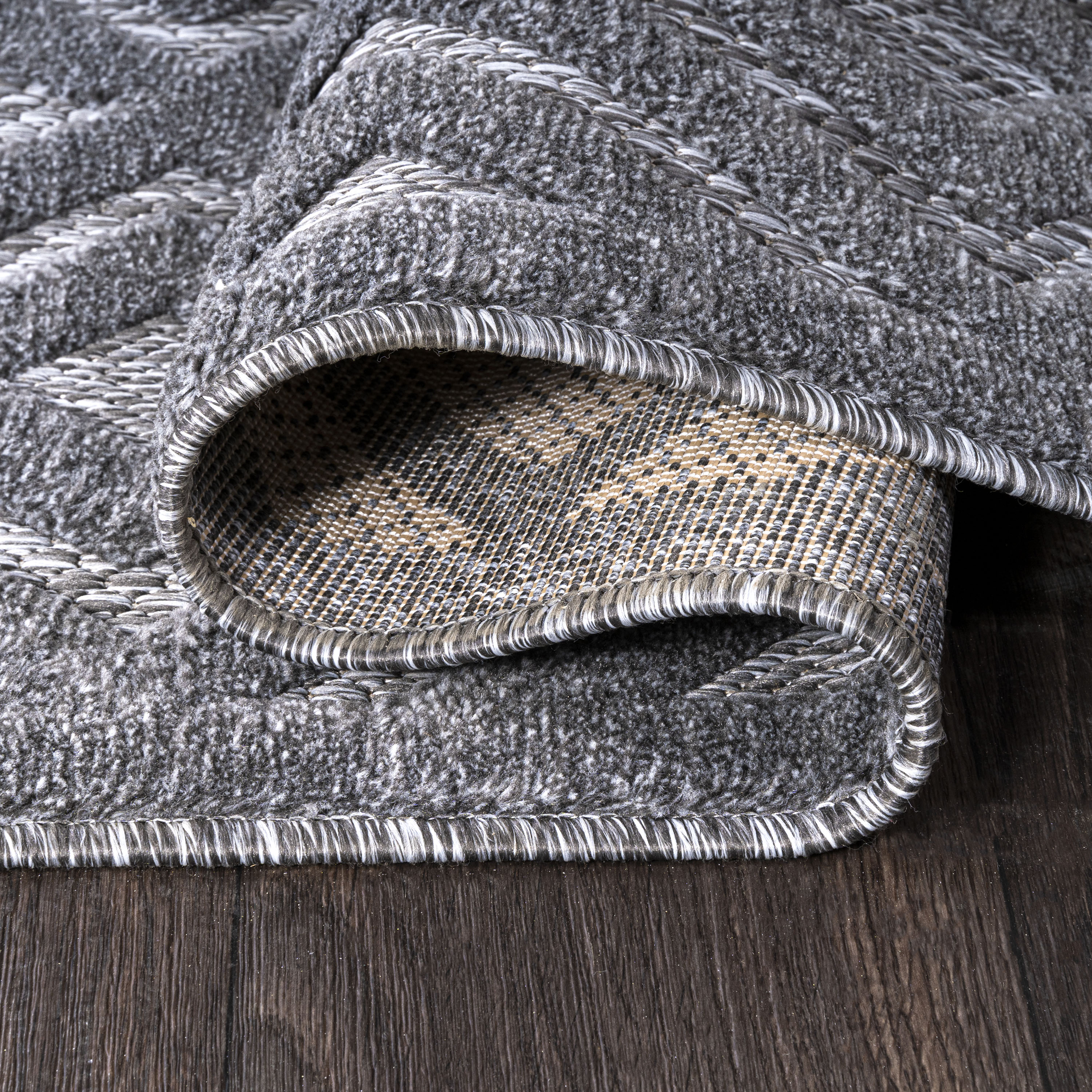 Handmade Dark Gray Geometric Round Synthetic Rug