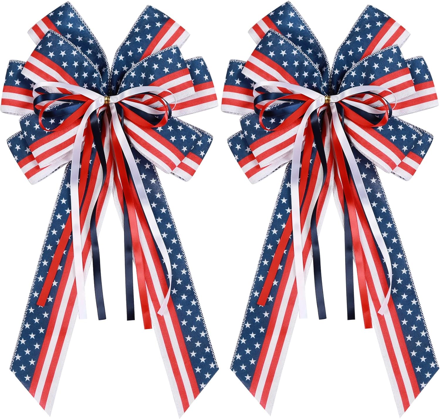 HONGSOME 2-Piece Fourth of July Multicolor Fabric Decorative Bow Set 11.4in x 19.6in for Wreaths and Trees