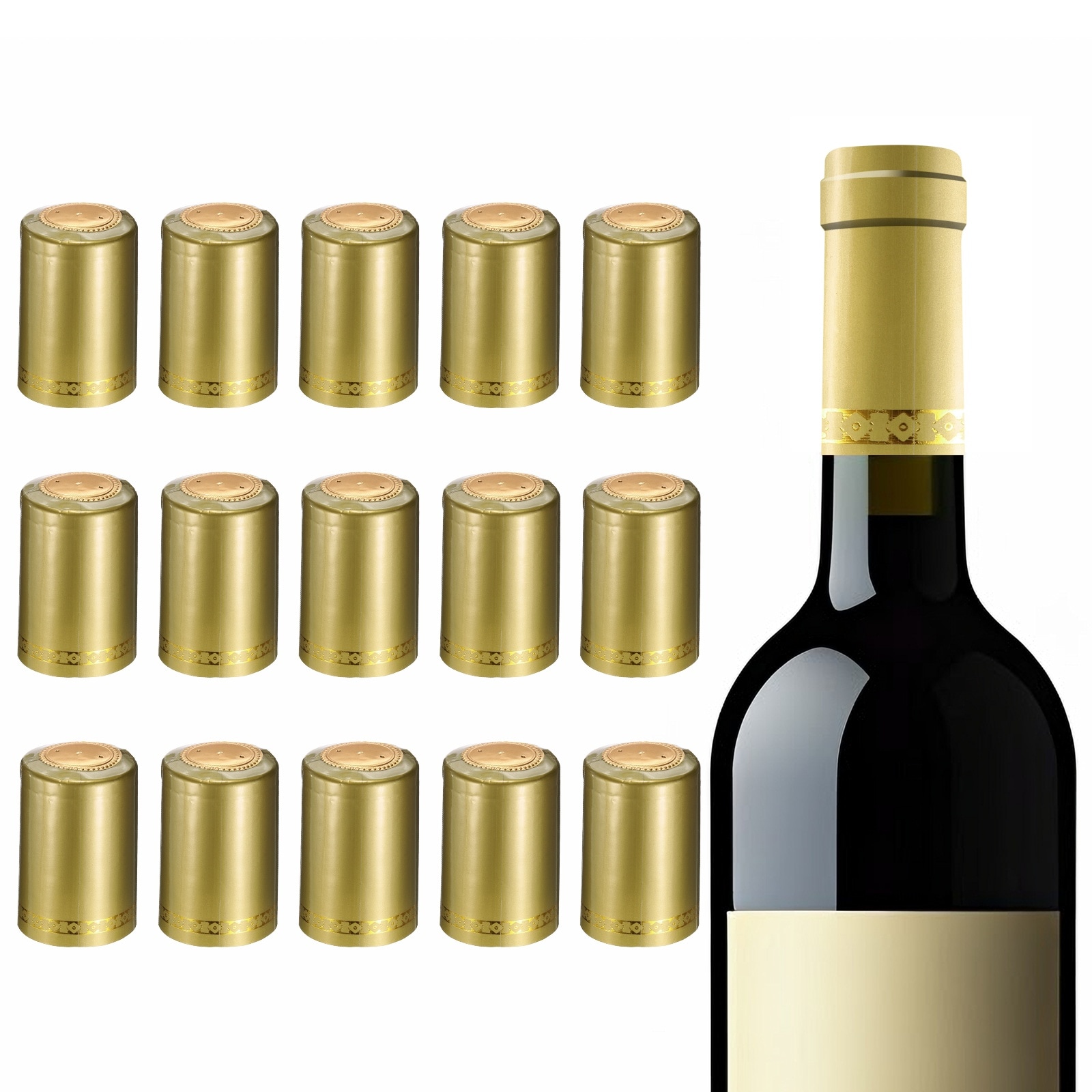 PATIKIL PVC Heat Shrink Cap 33x50mm 60pcs Bottle Sealer Wine Shrink Wrap Caps for Wine Cellars Home Use Party Favors Oil Bottles Gold
