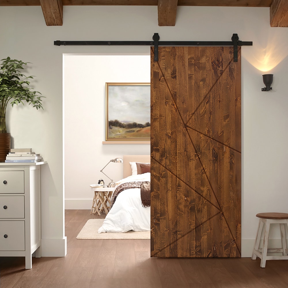 Calhome 36 In X 84 In Walnut Solid Core Stained Pine Wood Single Barn Door Hardware Included 