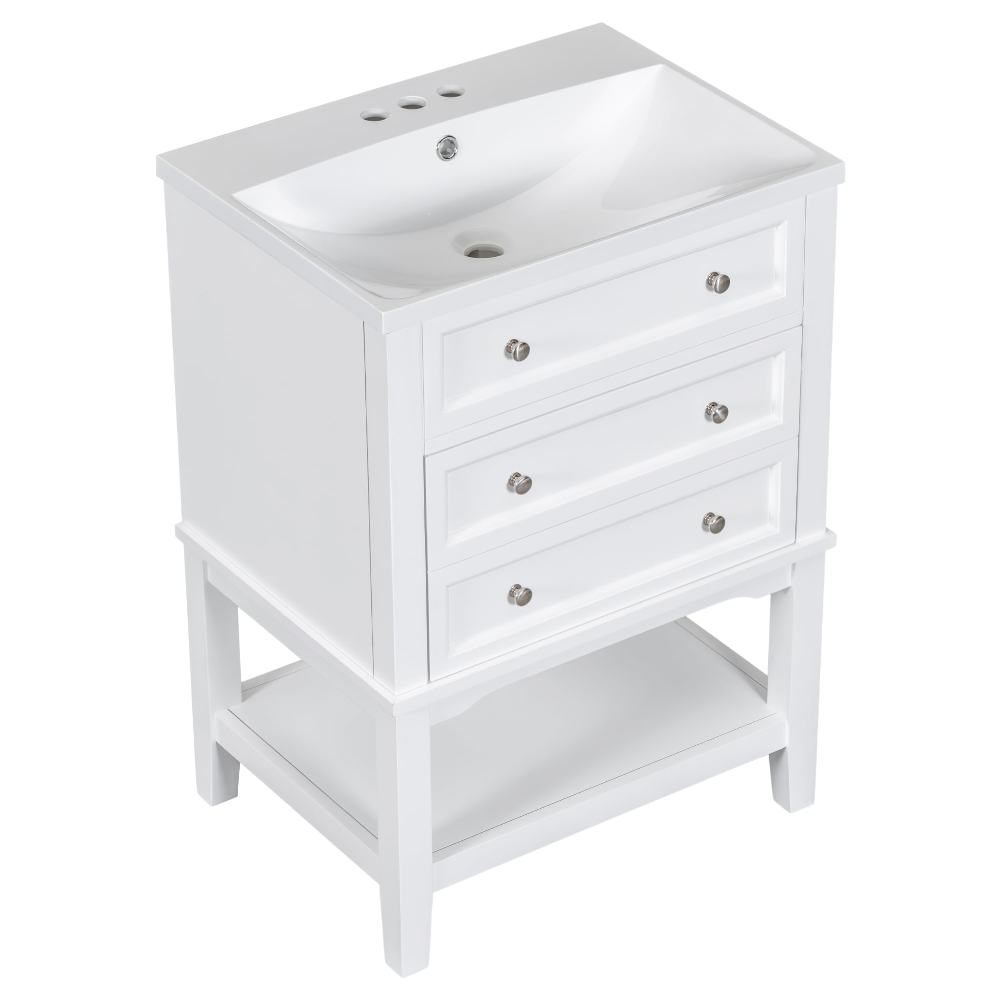 Tatayosi P-DJ-8492AAF 24 in White Bathroom Storage Cabinet with White Ceramic Sink