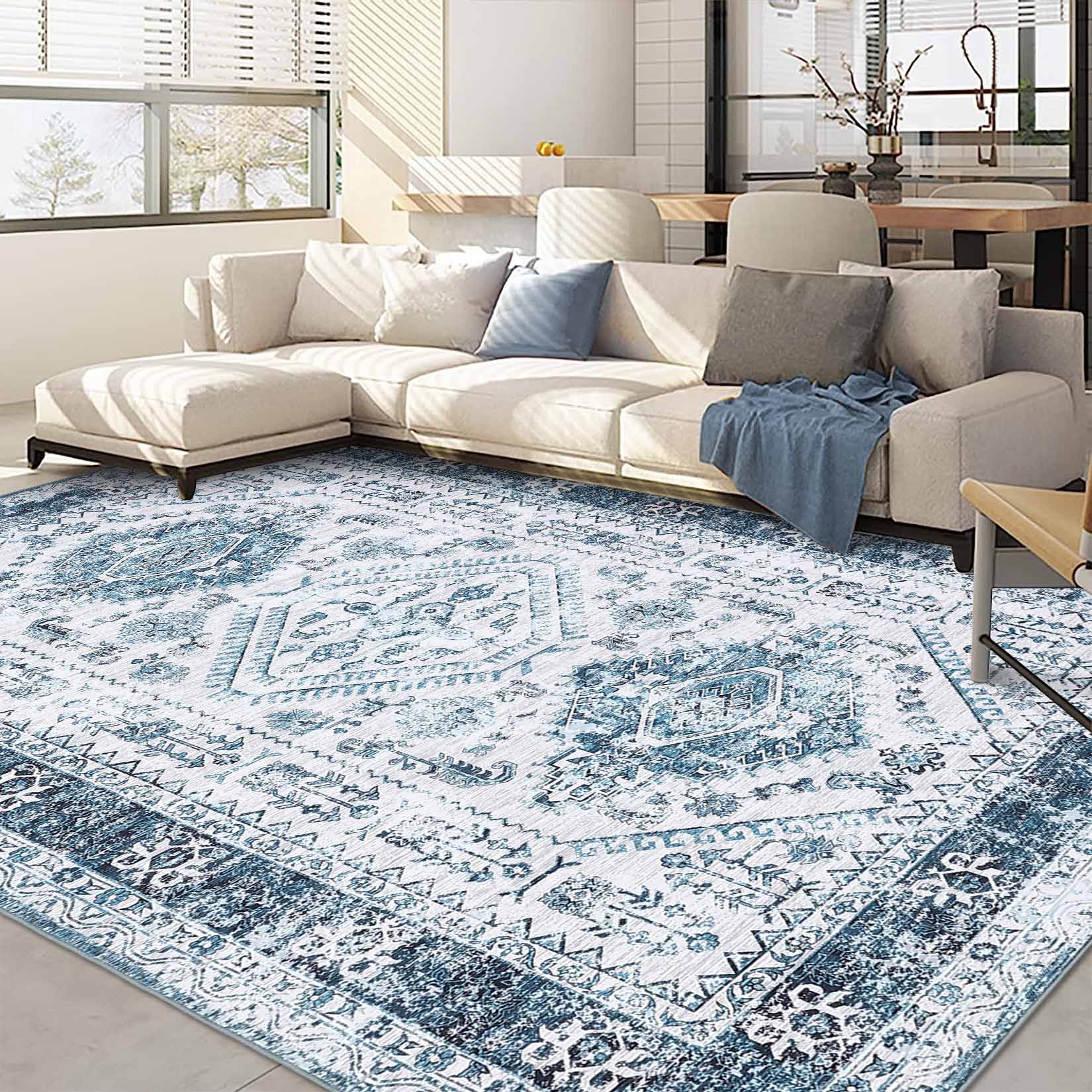 Garvee YXY-LO-PHO-13TA37RH 8 x 10 (ft) Loomed Blue Rectangular Indoor Floral/Botanical Tropical Machine washable Area rug
