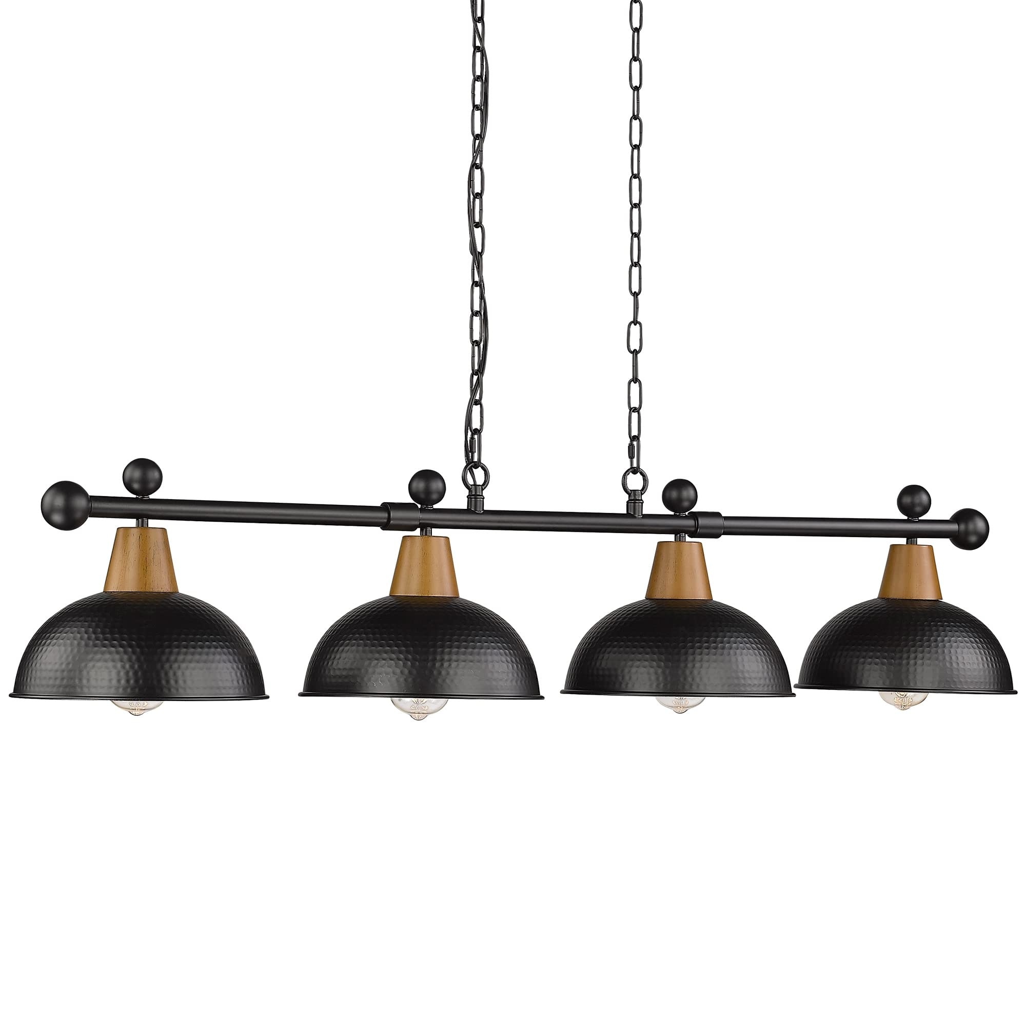 Lukvuzo  4 Light 48 Inch Black Pool Table Light Adjustable Height Hammered Metal Shade for 7ft or 8ft Table Kitchen Island Game Room Bar One Piece
